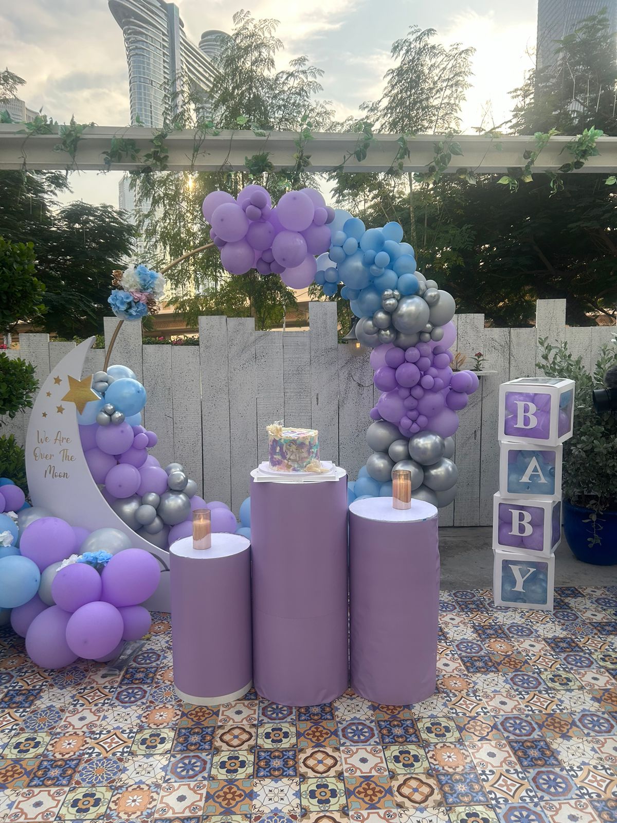 Purple and Blue Balloon Arch Baby Shower Decor