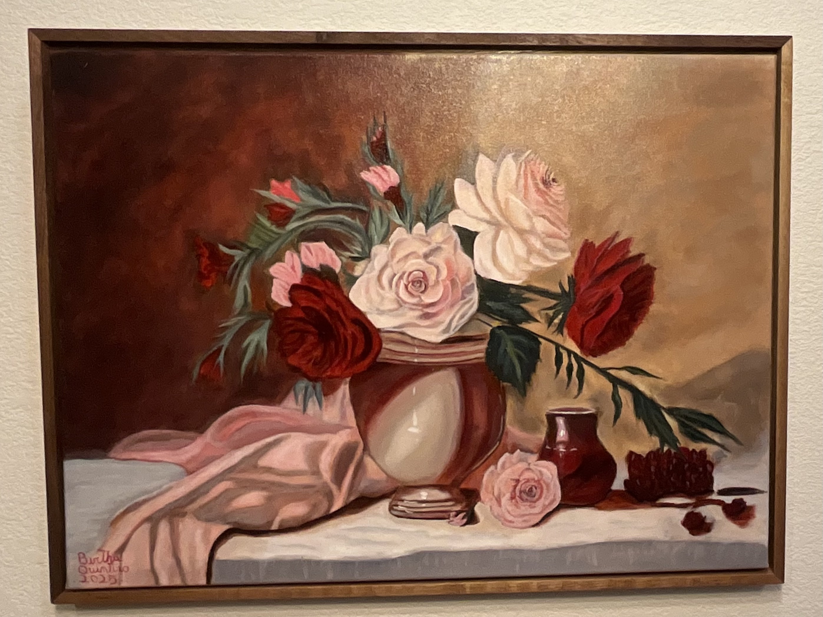 Floral Still Life Vase & Rose's Oil Painting