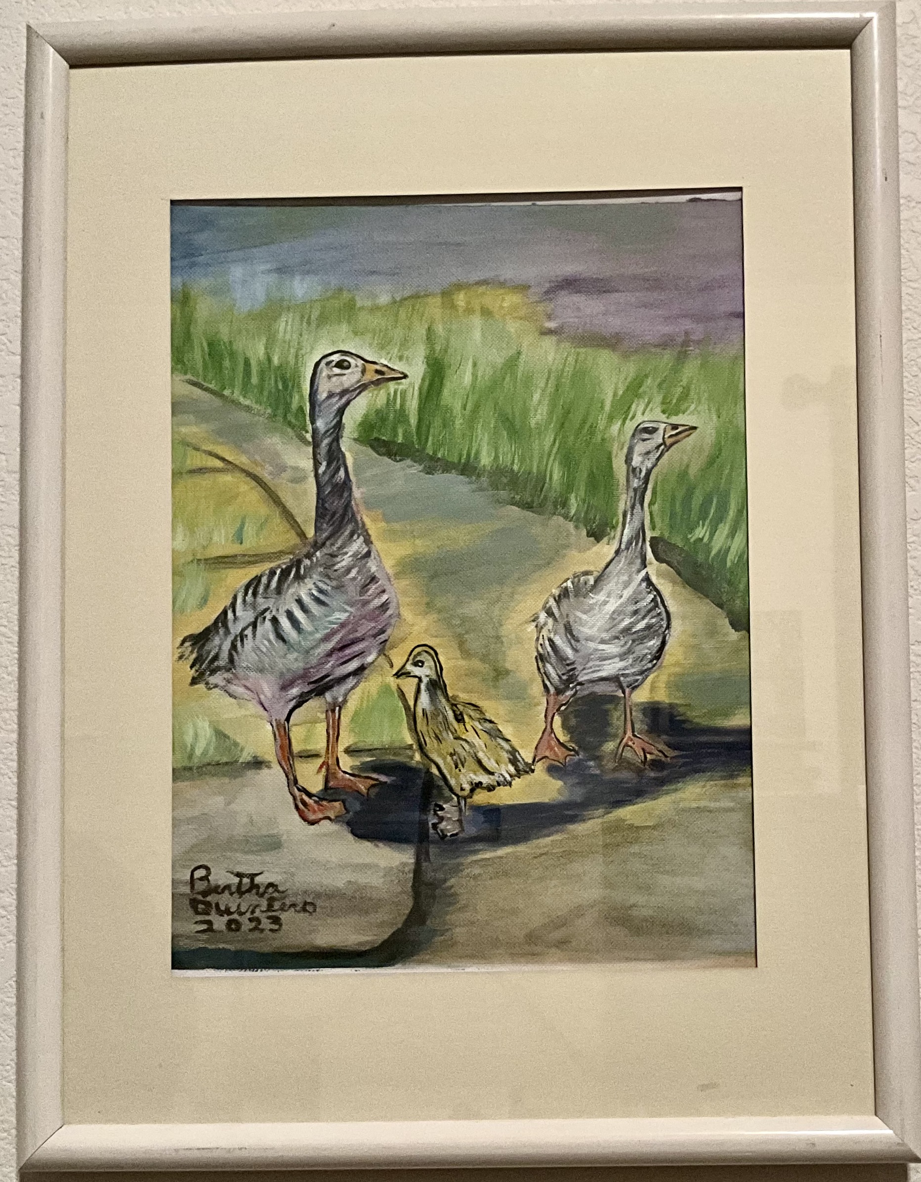 Watercolor Painting of Three Geese