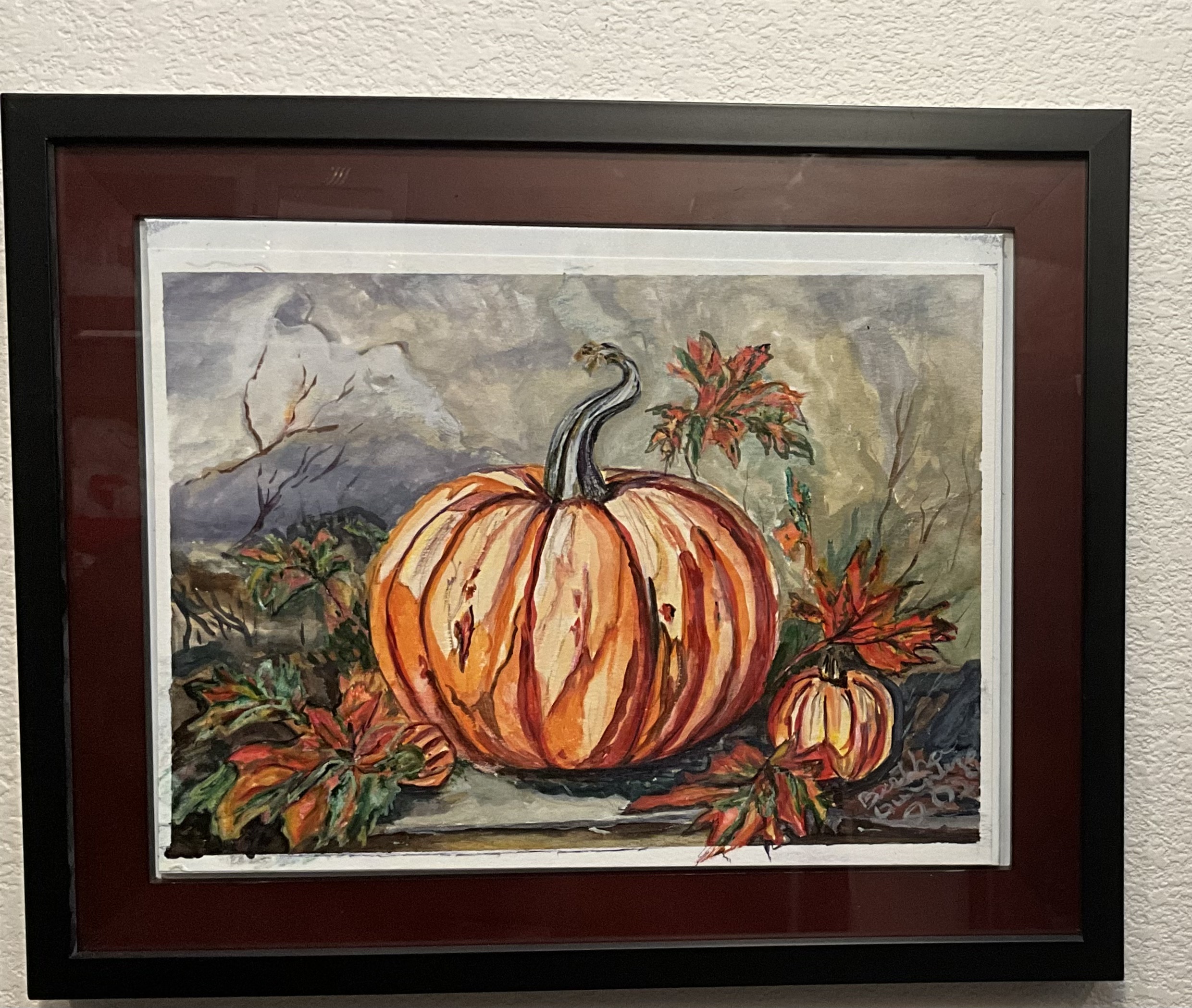 Framed Pumpkin Watercolor Painting