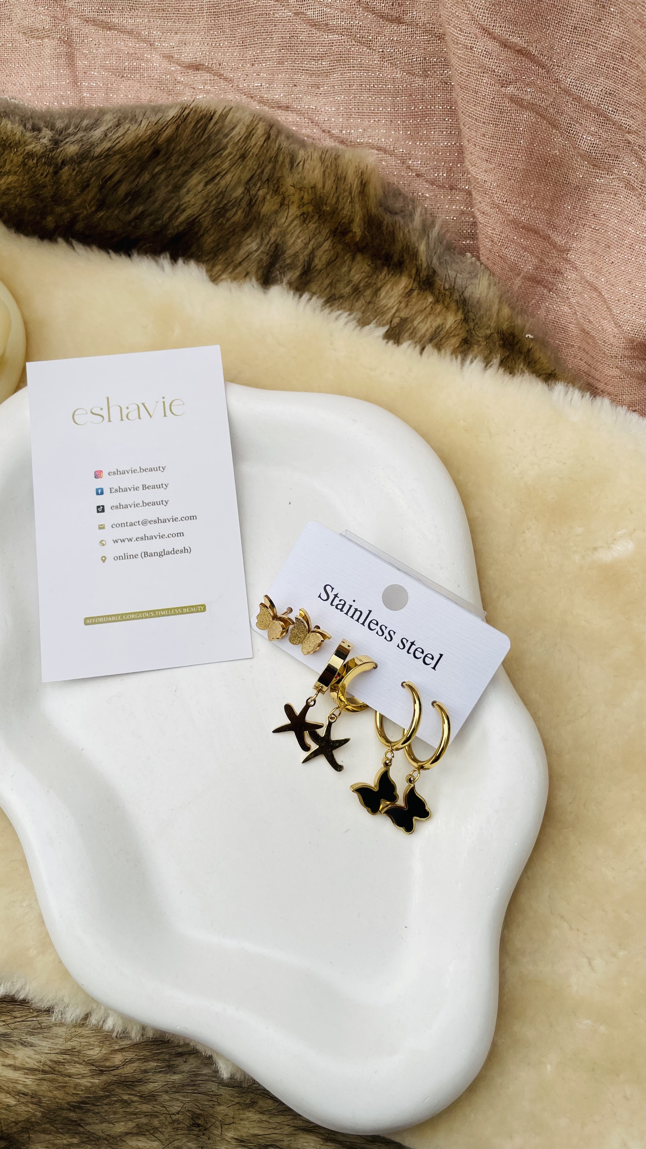 Golden Stainless Steel Star Earrings Set