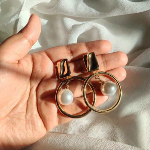 Golden Pearl Drop Earrings