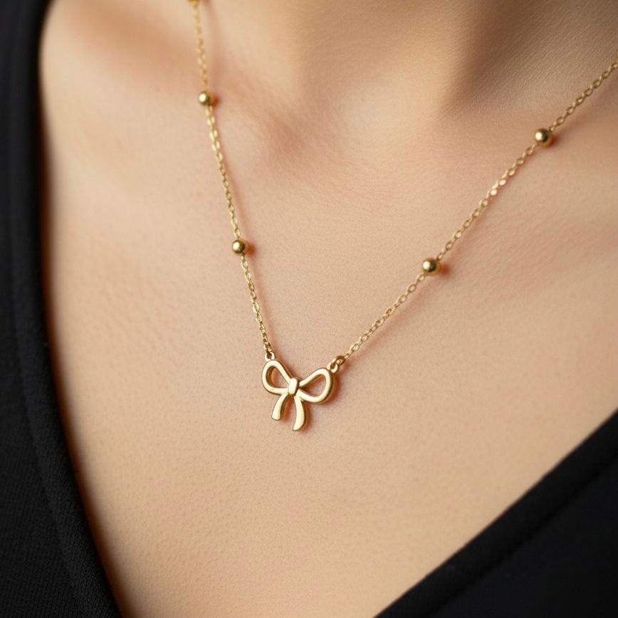 Golden Bow Pendant Necklace