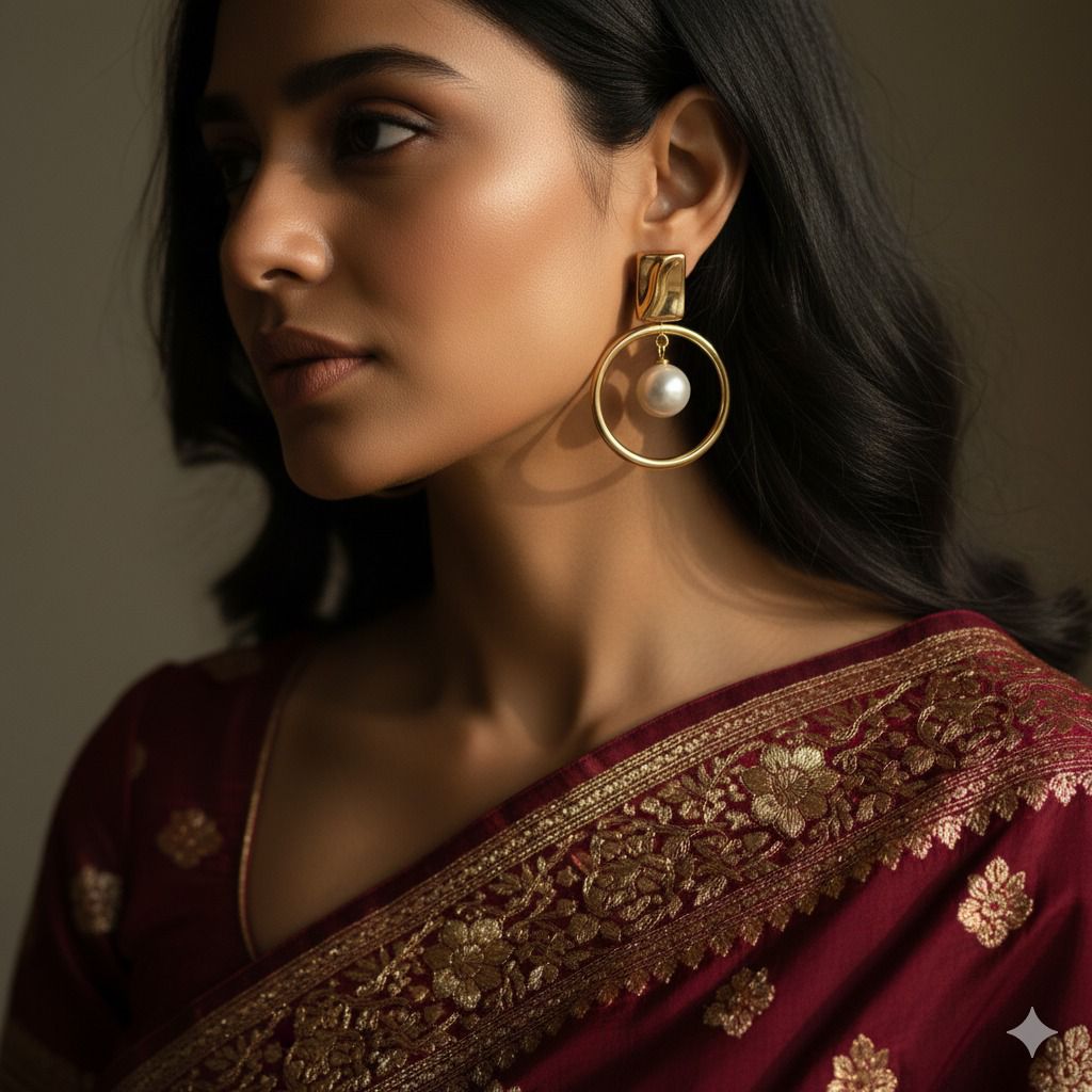 Golden Pearl Drop Earrings