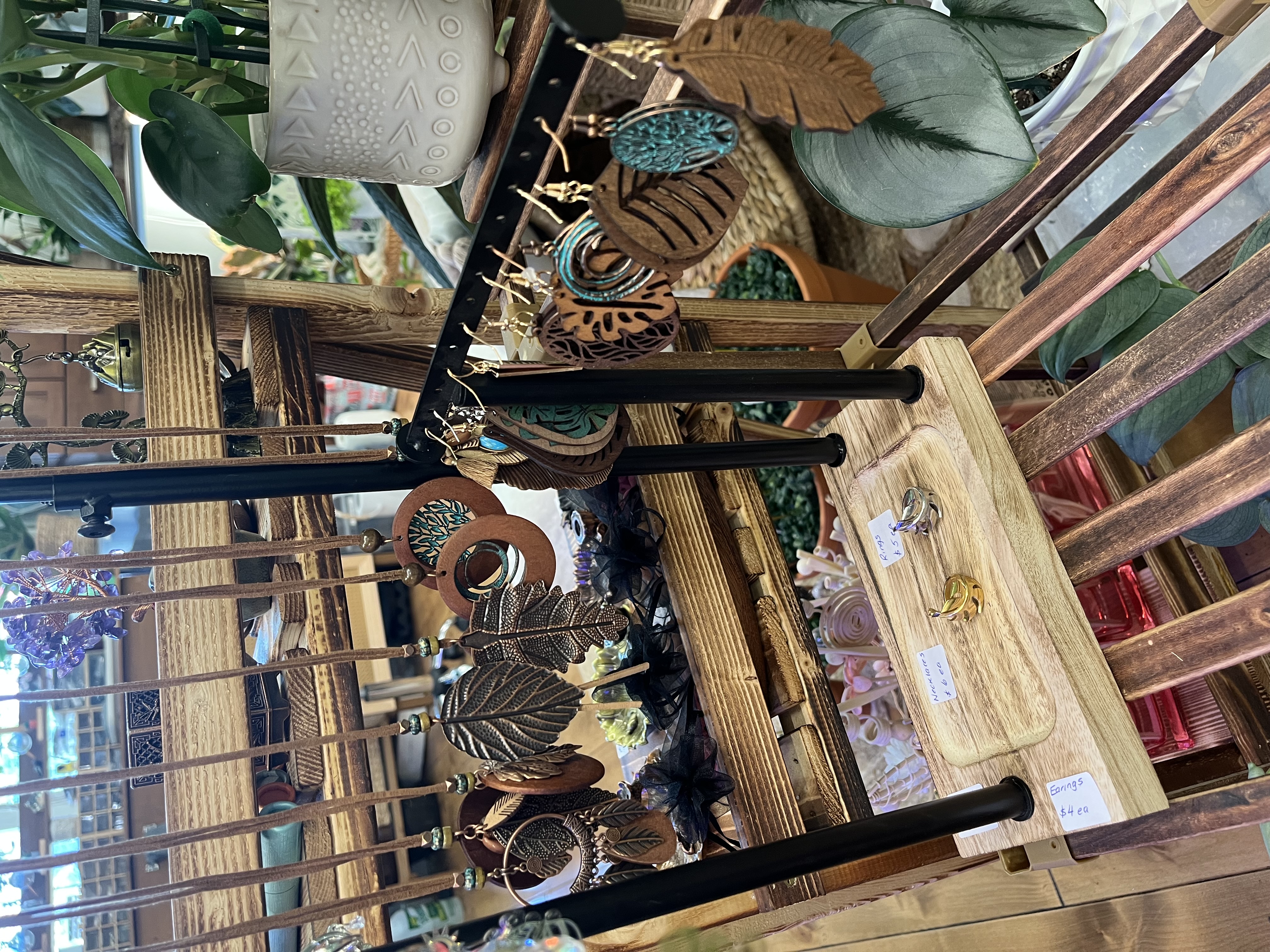 Wooden Earrings and Leather Cord Necklaces