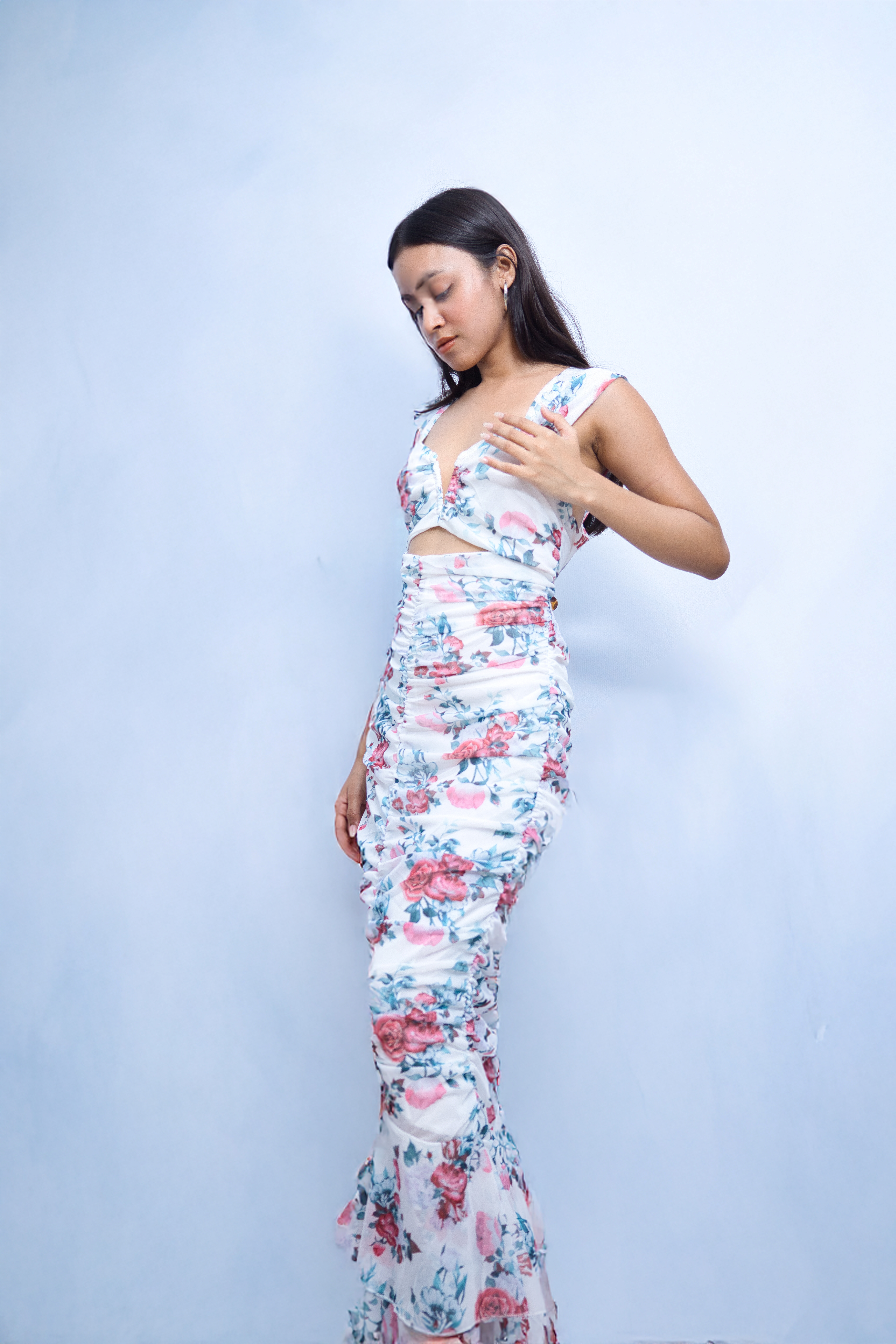 BLUSH BLOOM RUCHED MAXI DRESS