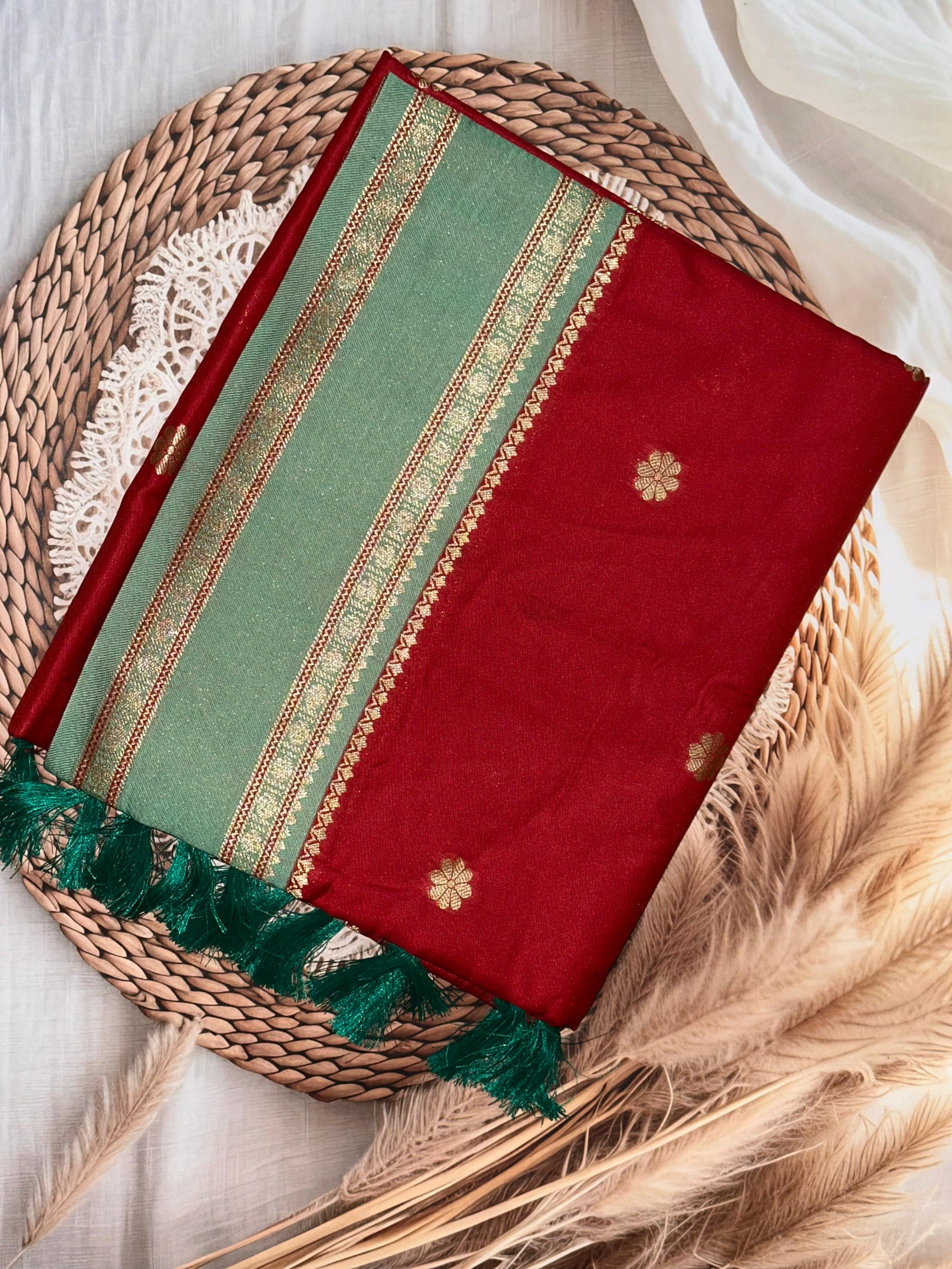 Royal Red Soft Silk Floral Butta Saree | Unstitched | Red