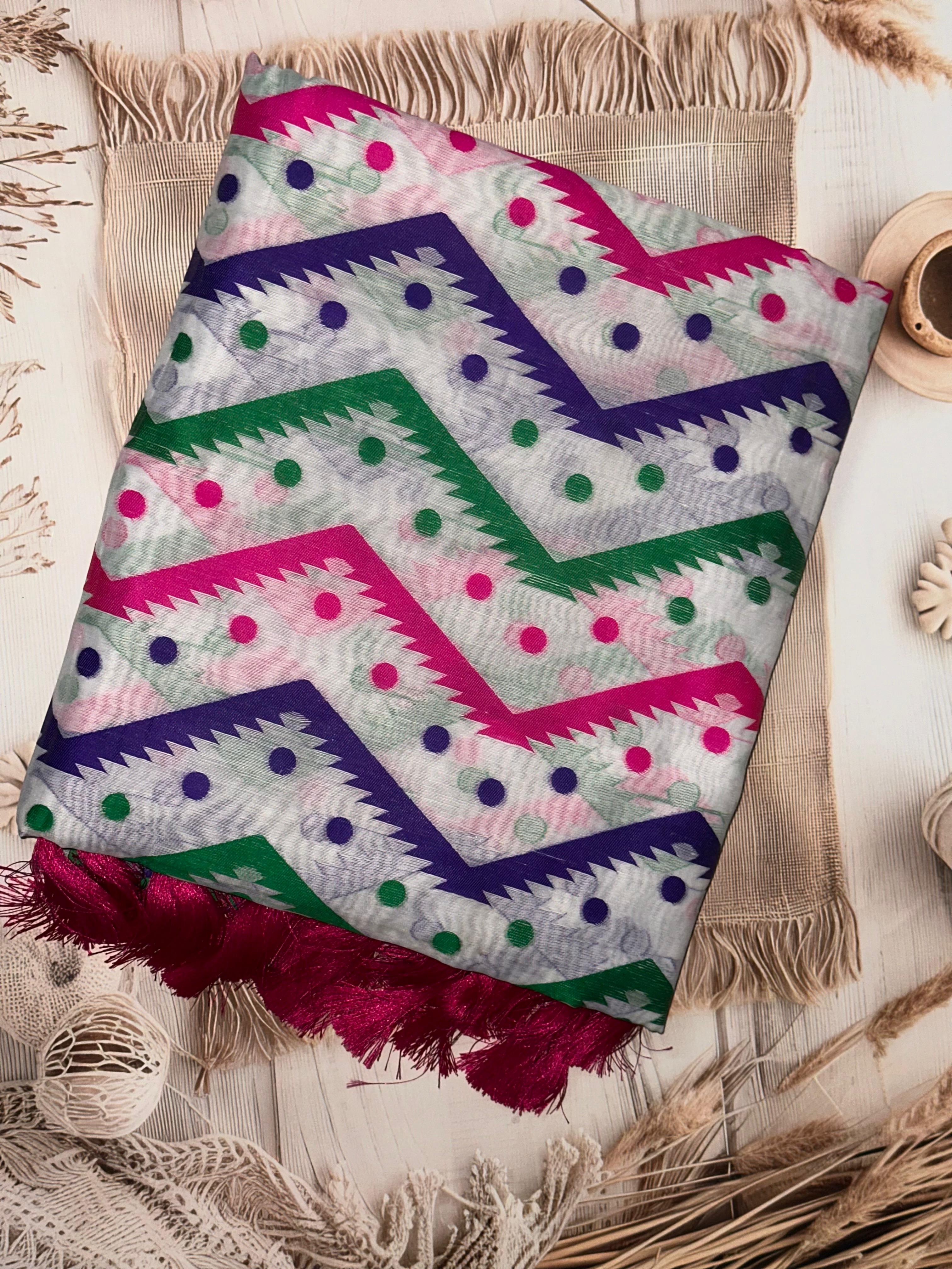 Elegance Dhakai Jamdani Cotton Silk Saree Unstitched