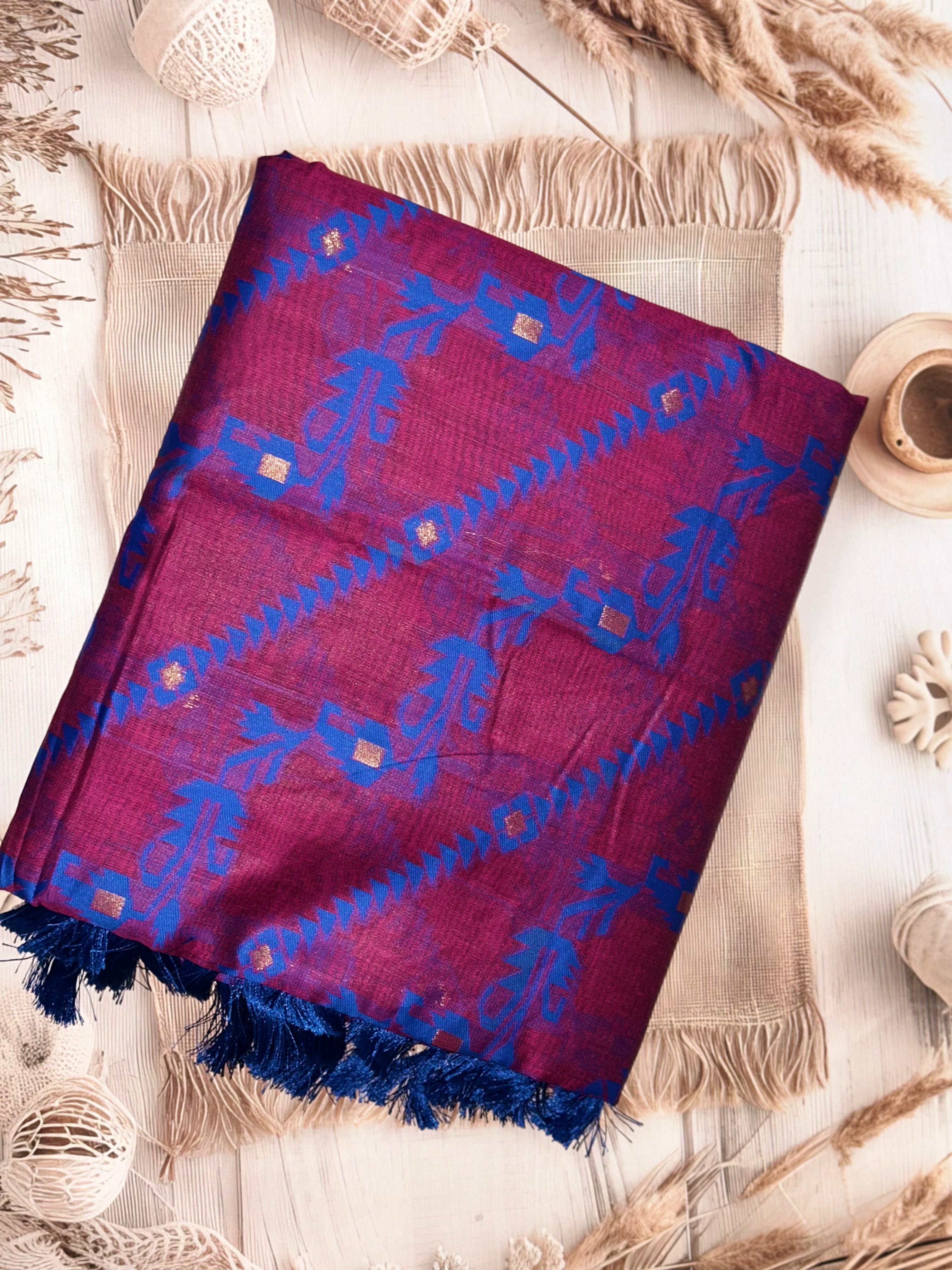 Stylish Dhakai Jamdani Light Weight Cotton Silk Saree | Unstitched