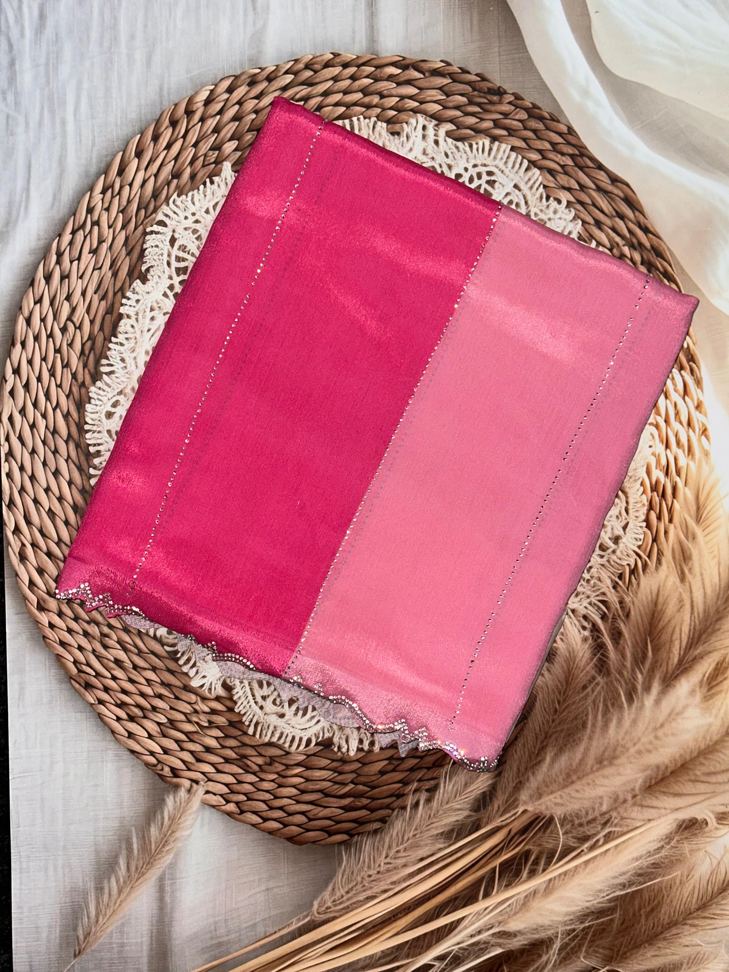 Zarocan Stone Cut Work Border Saree | Unstitched | Multi