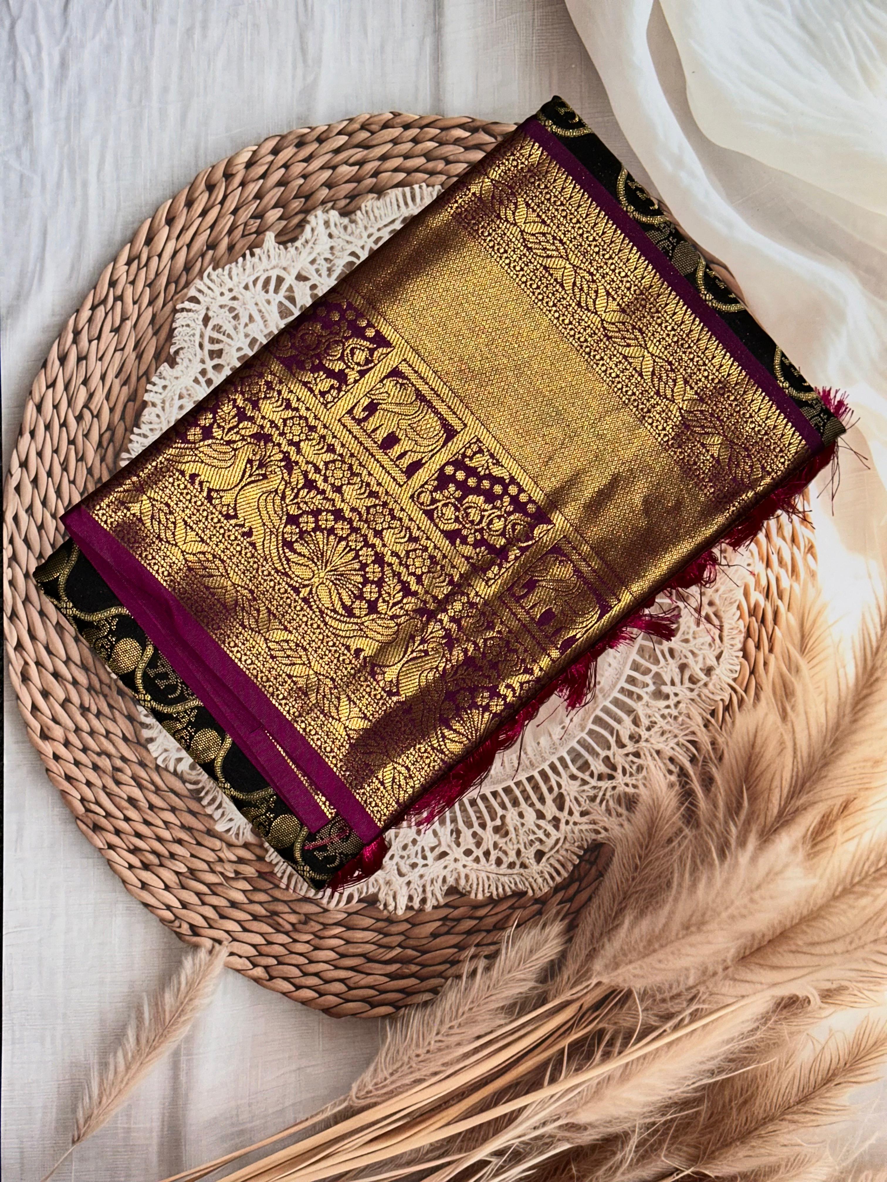 Black Banarasi Zari Butti Saree | Unstitched | Black