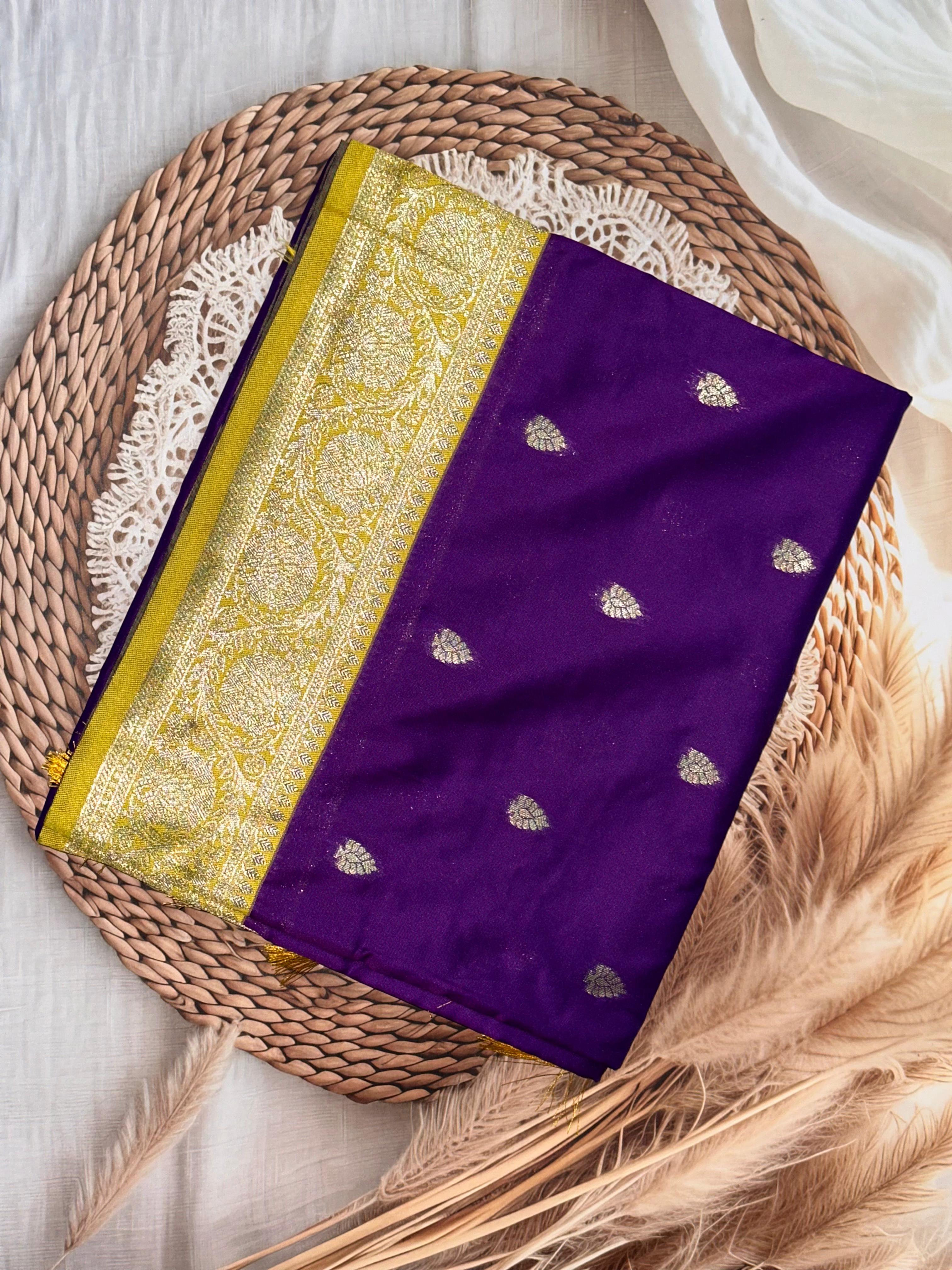 Purple Soft Silk Feather Saree | Unstitched | Purple