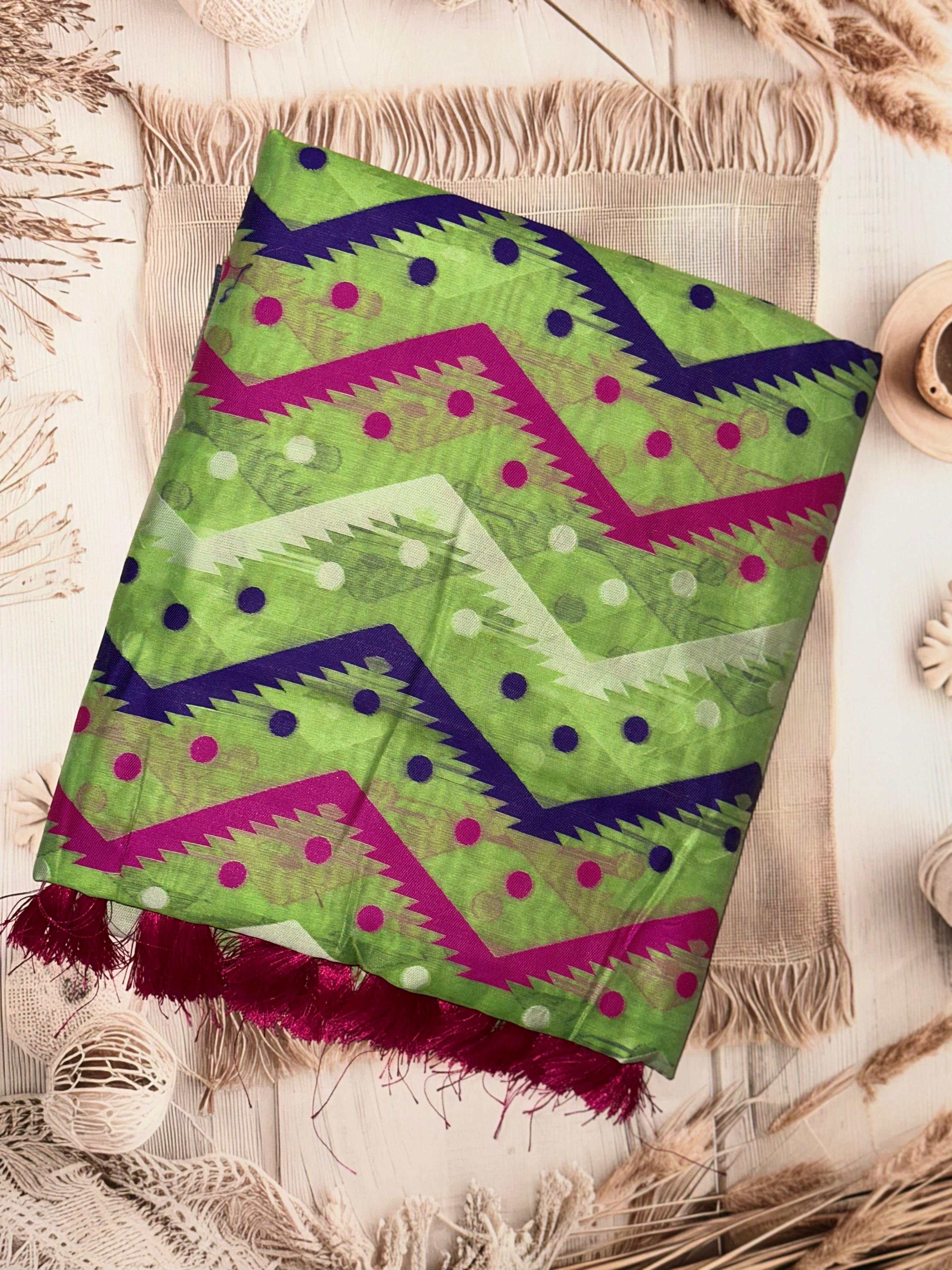 Elegant Dhakai Jamdani Cotton Silk Saree Unstitched