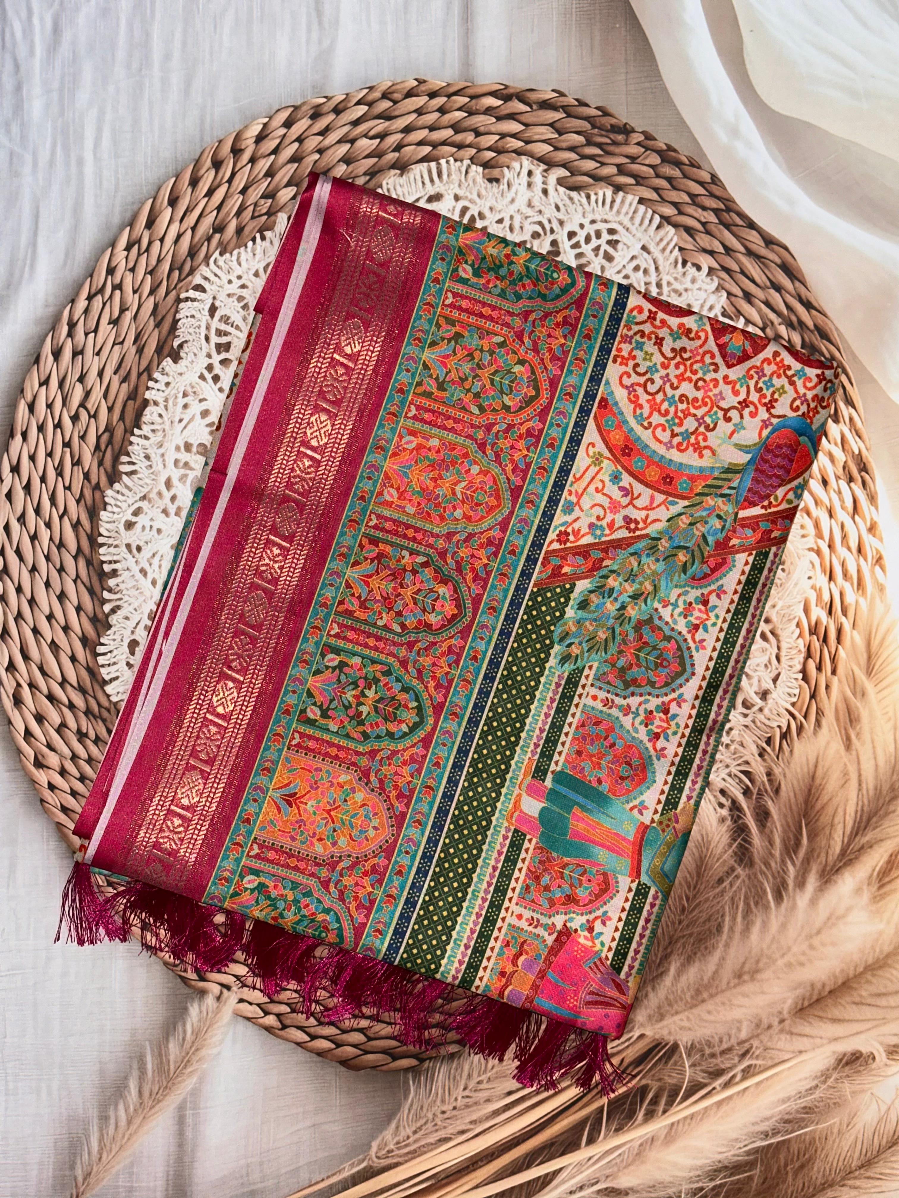 Soft Silk Pashmina Kashmiri Print Saree