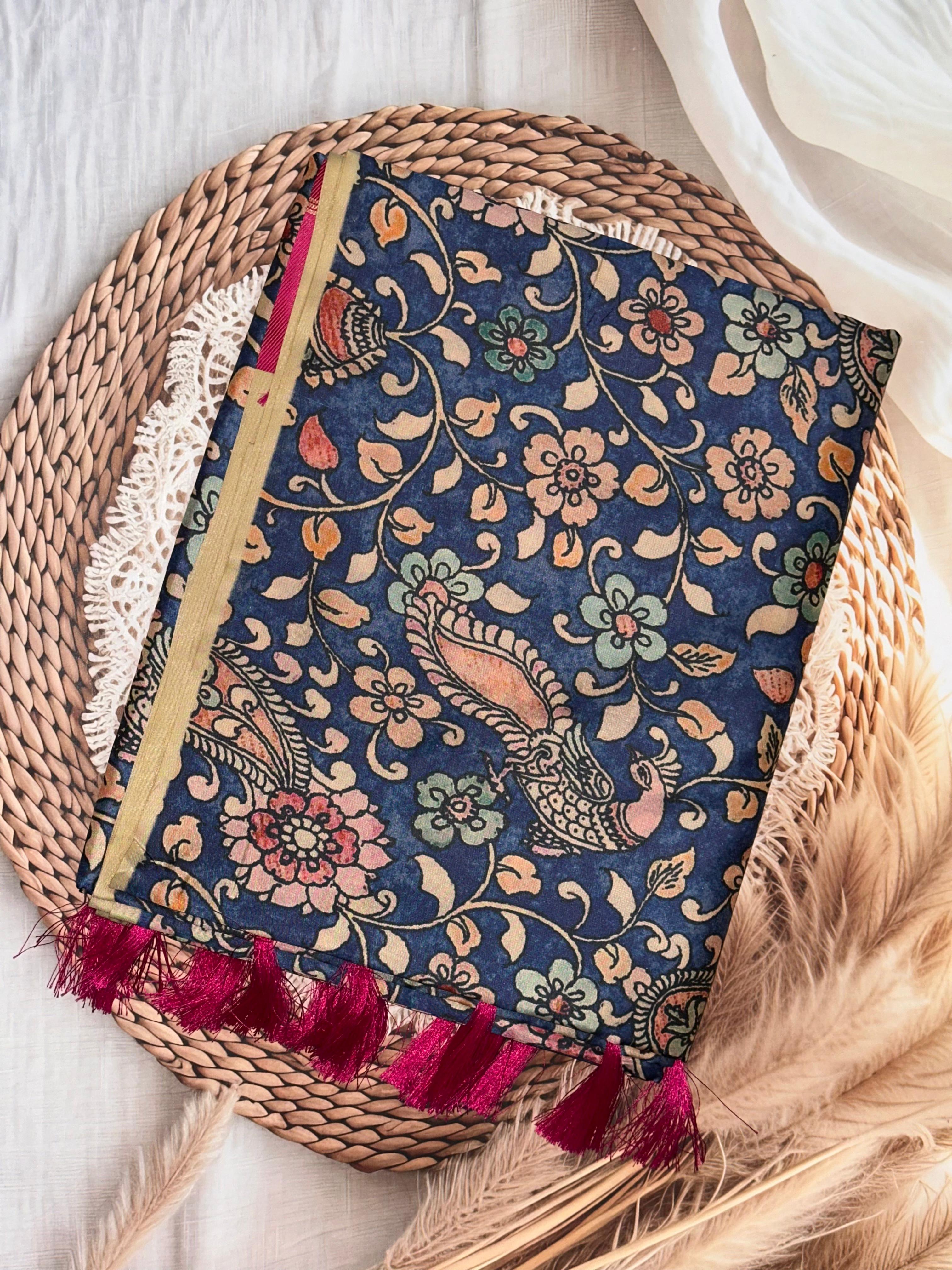 Navy Blue Elegance Gamthi Saree | Unstitched | Navy Blue