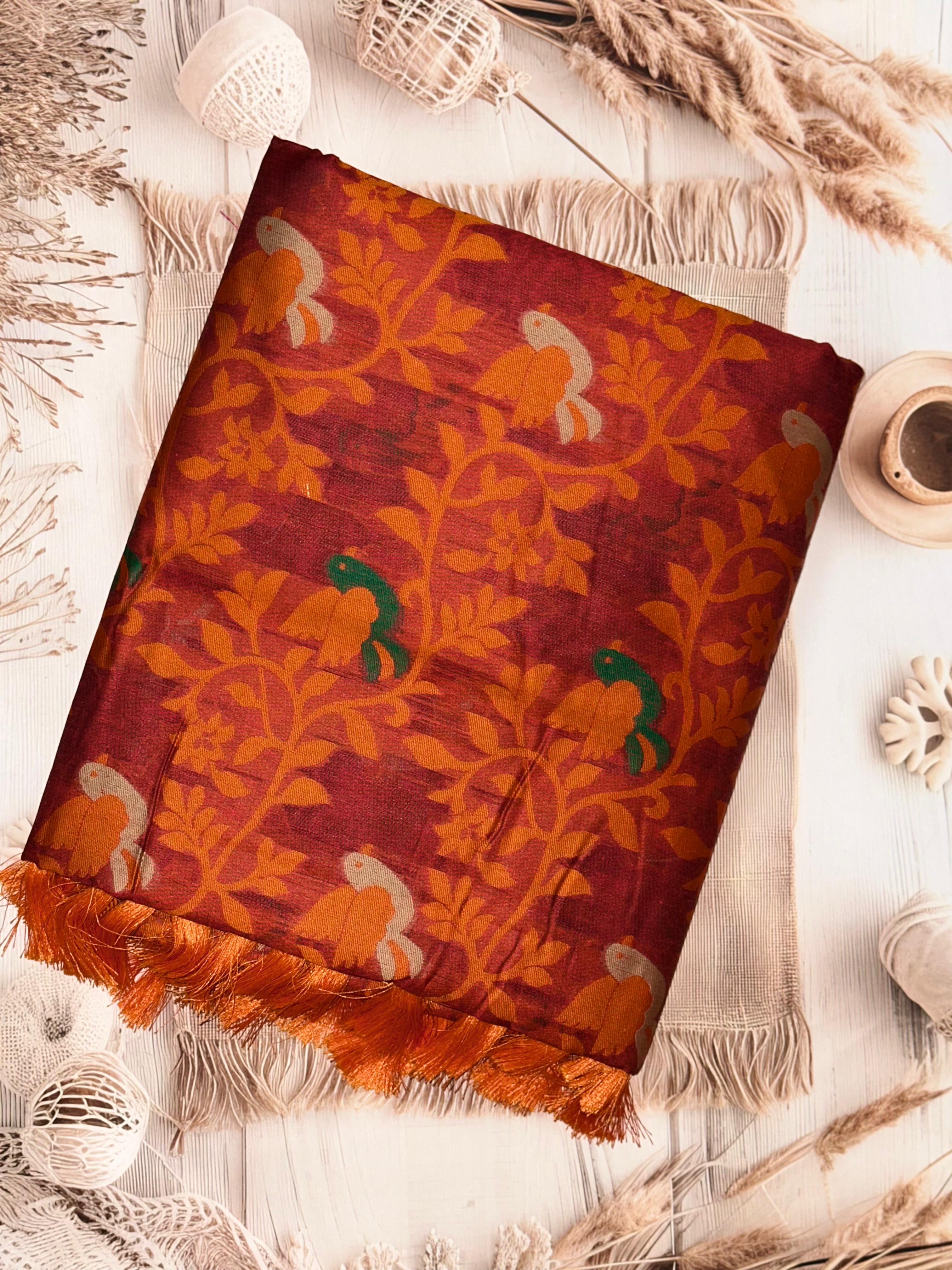 Maroon Colour Dhakai Jamdani Light Weight Cotton Silk Saree | Unstitched