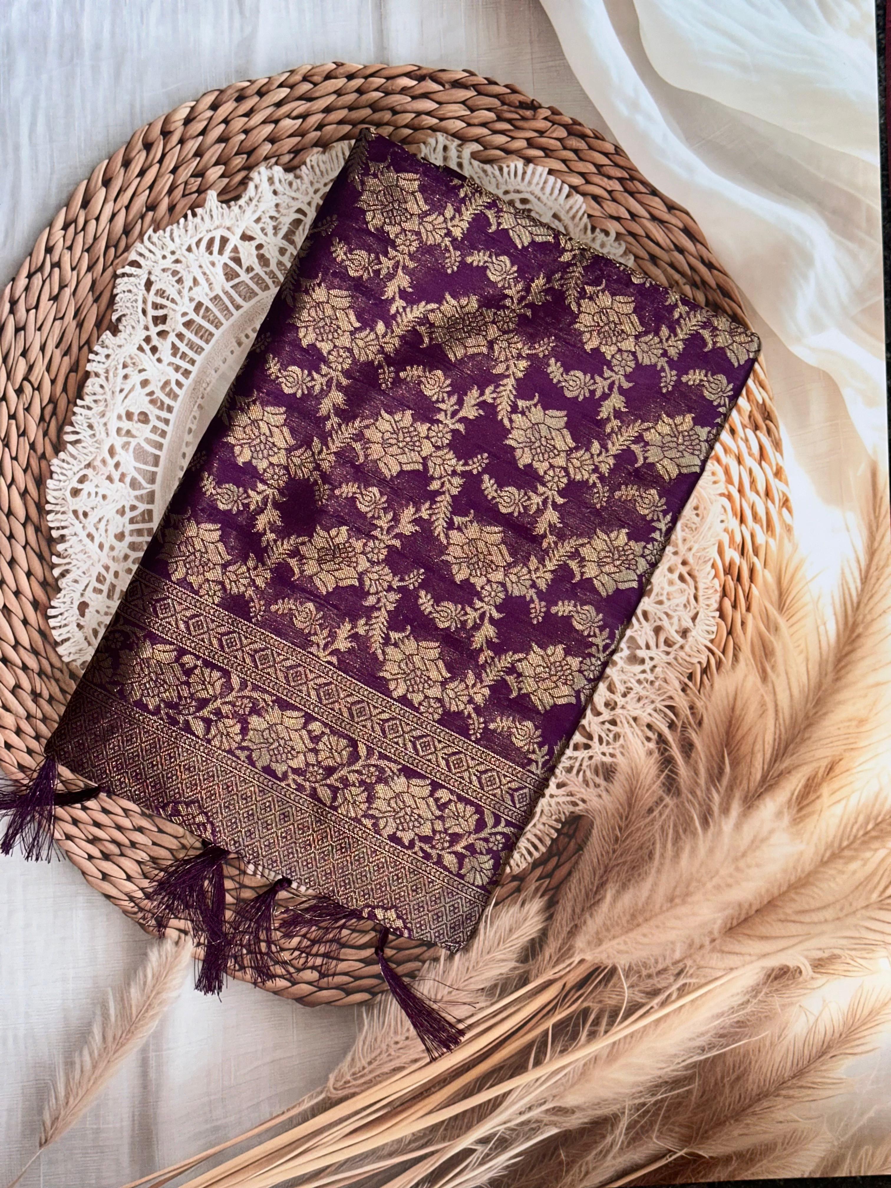 Effervescent Wine Soft Banarasi Silk Saree With Elision Blouse Piece