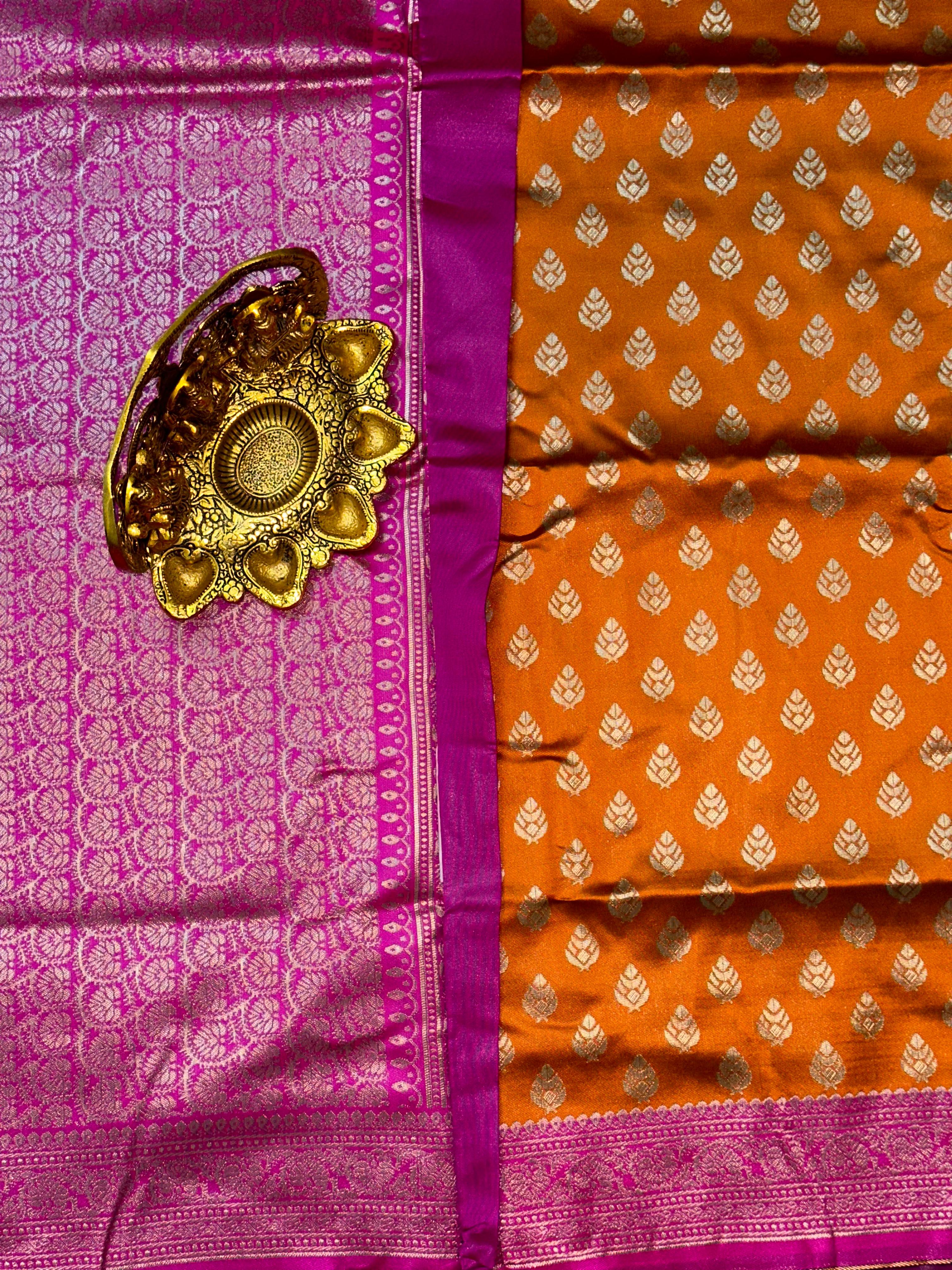Prettiest Orange Soft Banarasi Silk Saree With Twirling Blouse Piece