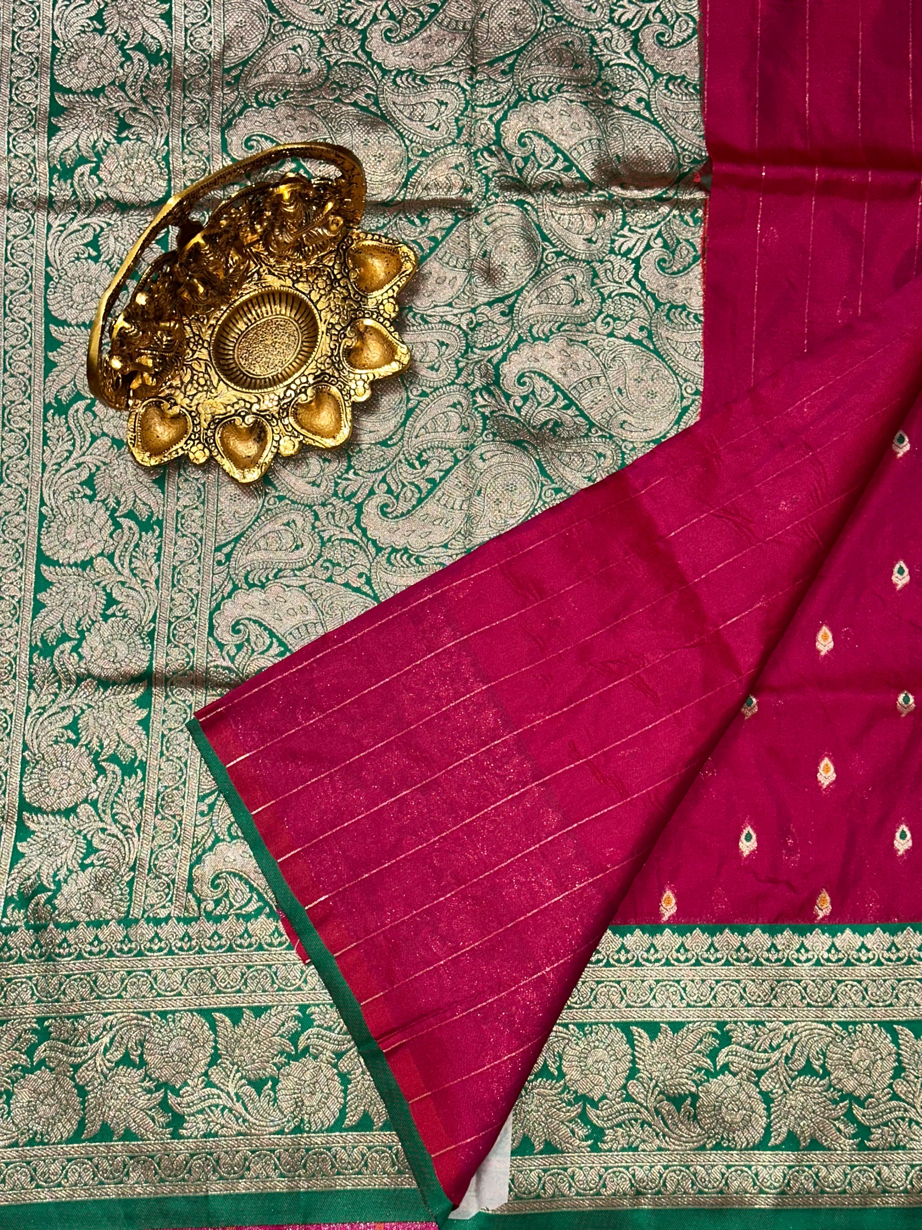 Bright Pink Soft Silk Kanjivaram Saree Unstitched / Bright Pink
