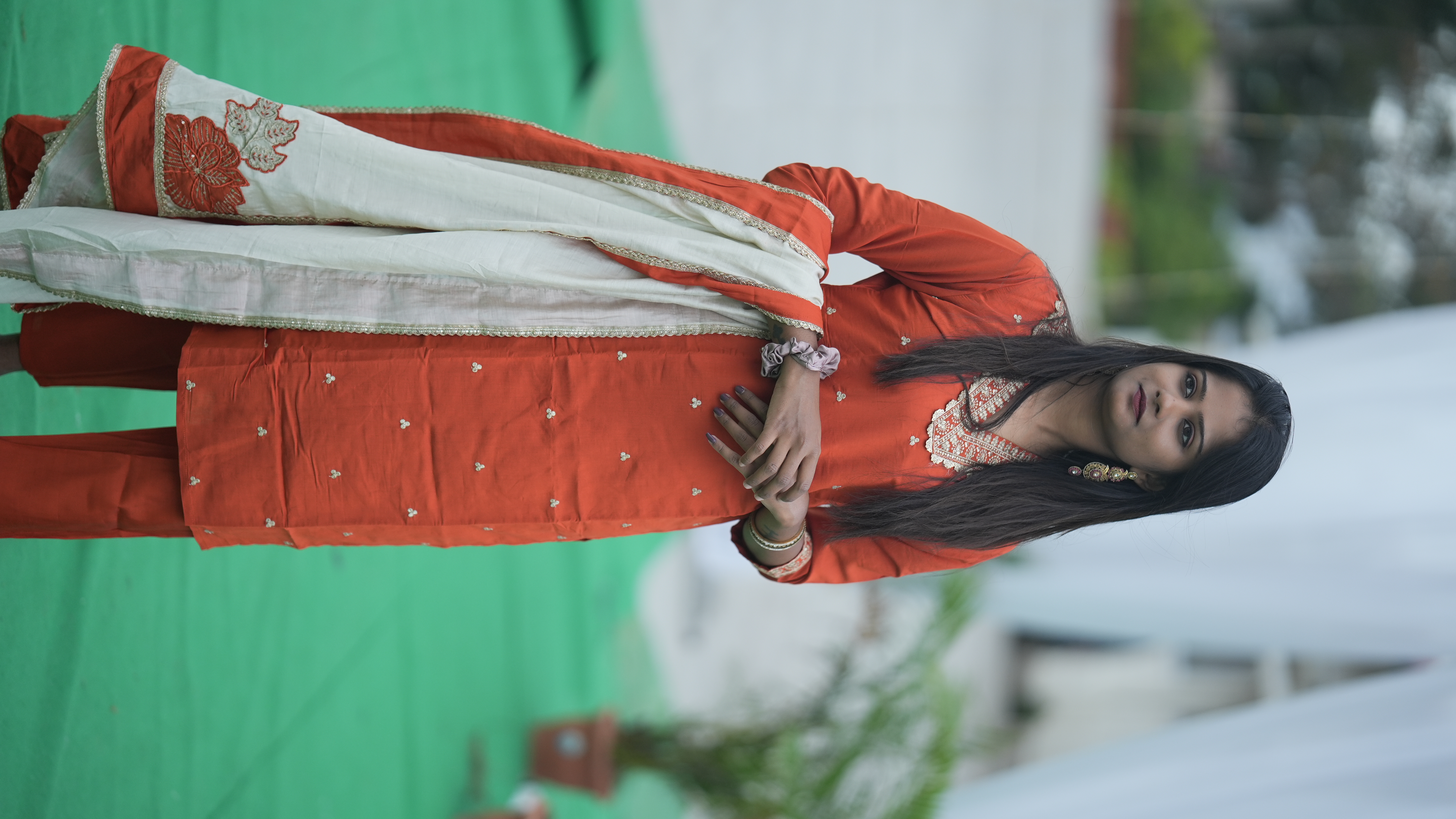 Traditional Orange Salwar roman silk set