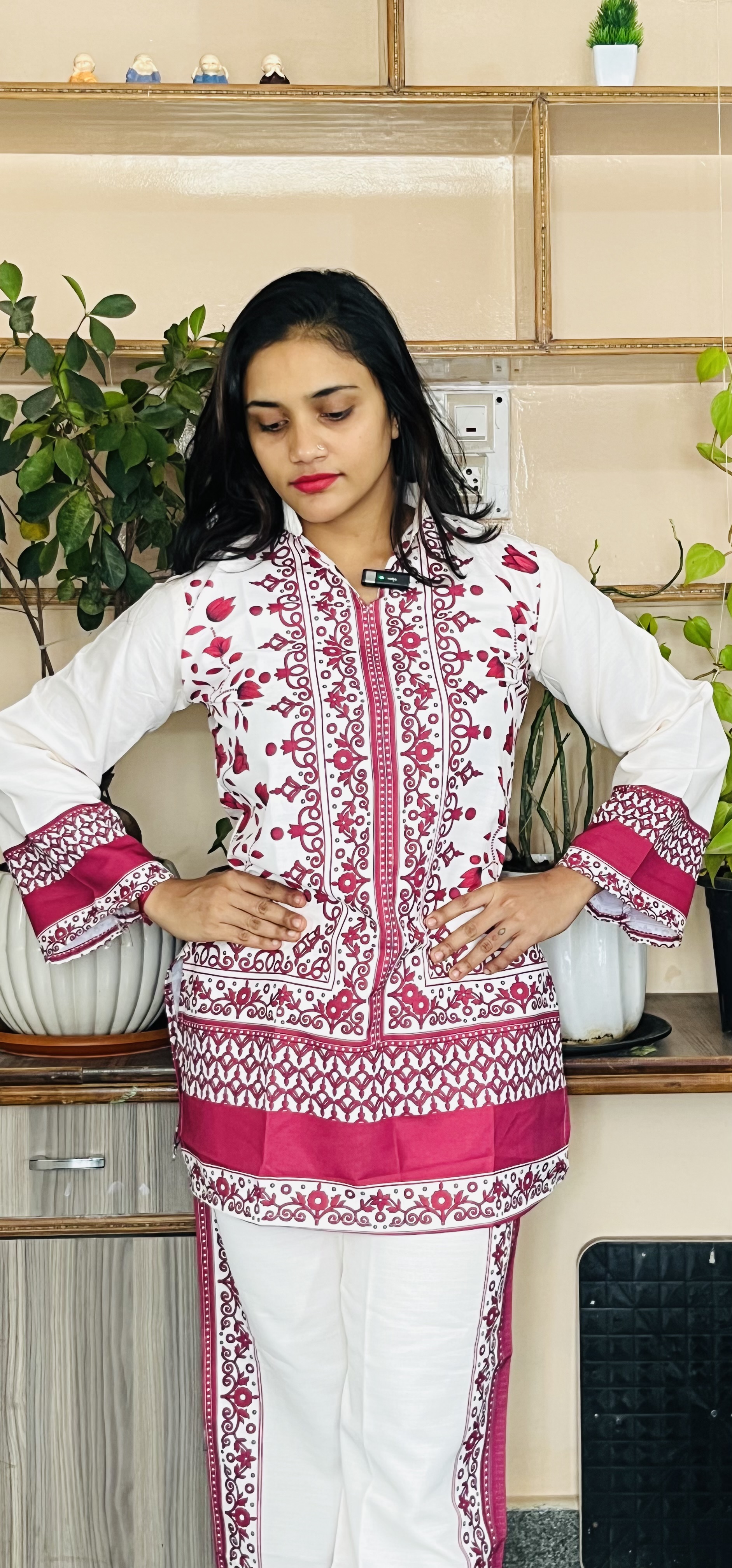 White and Pink Embroidered Kurta Set
