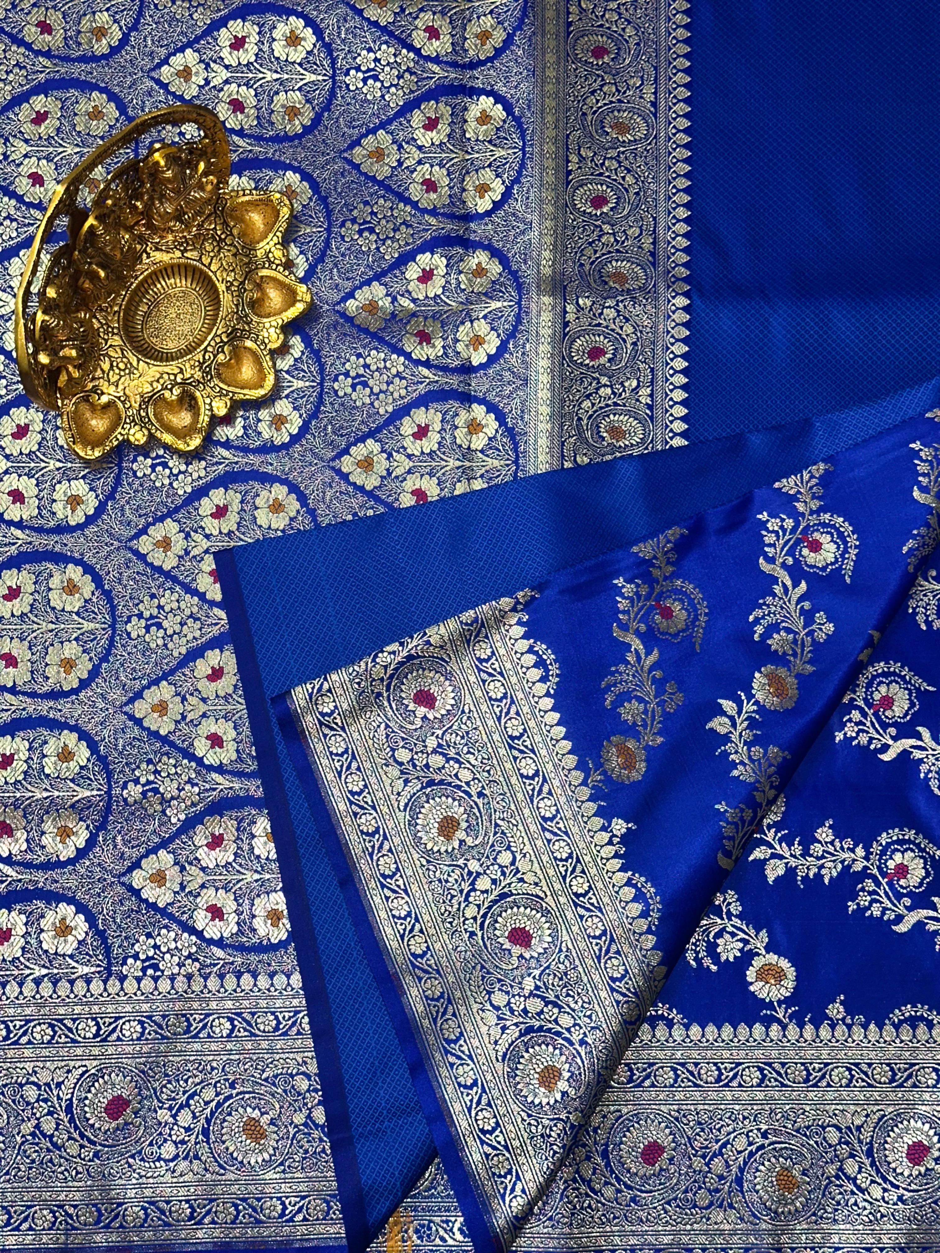 Banarasi mashroo katan silk | Royal Blue