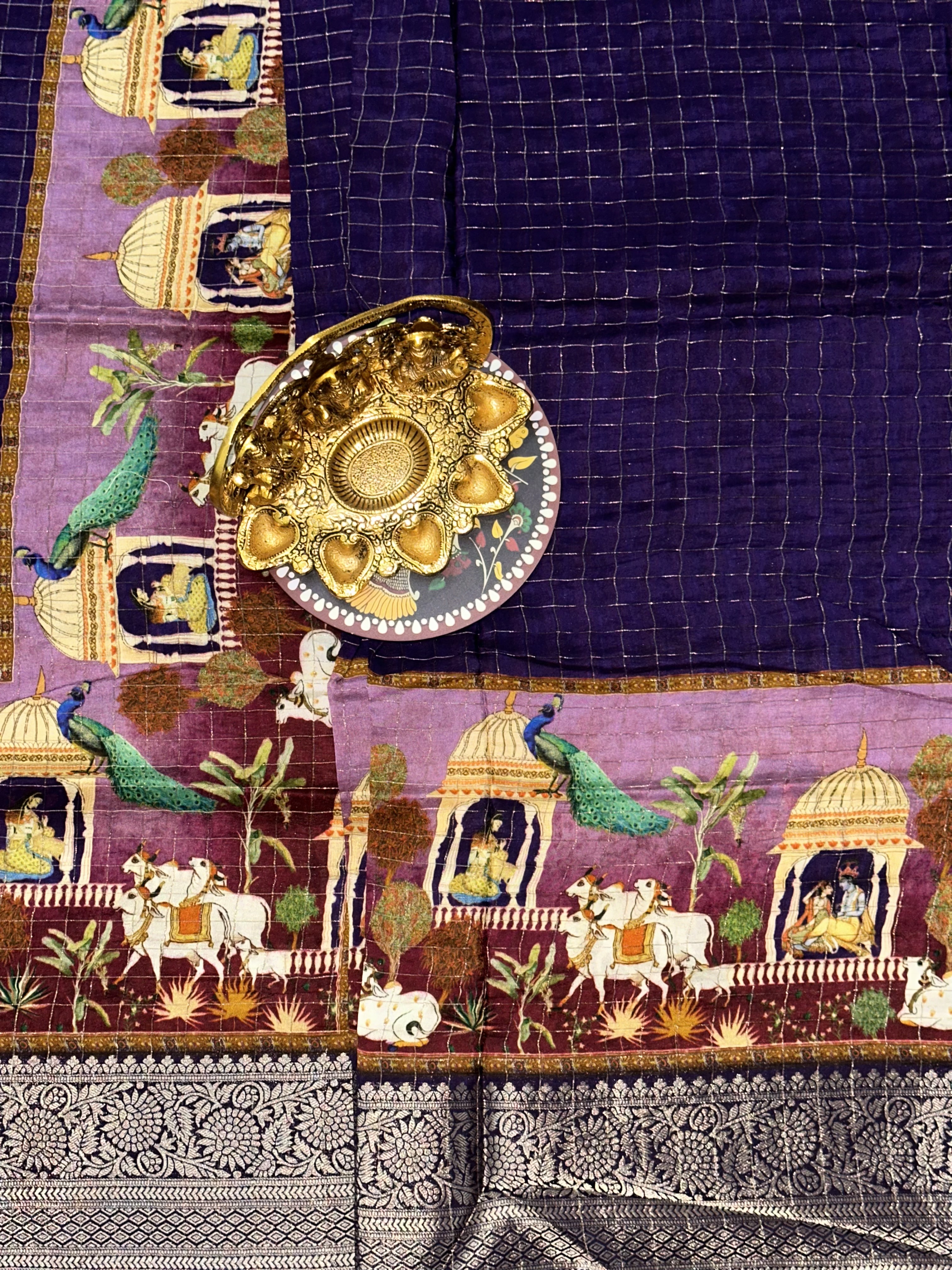 Mughal Heritage Viscose Dola Silk Saree | Unstitched | Purple