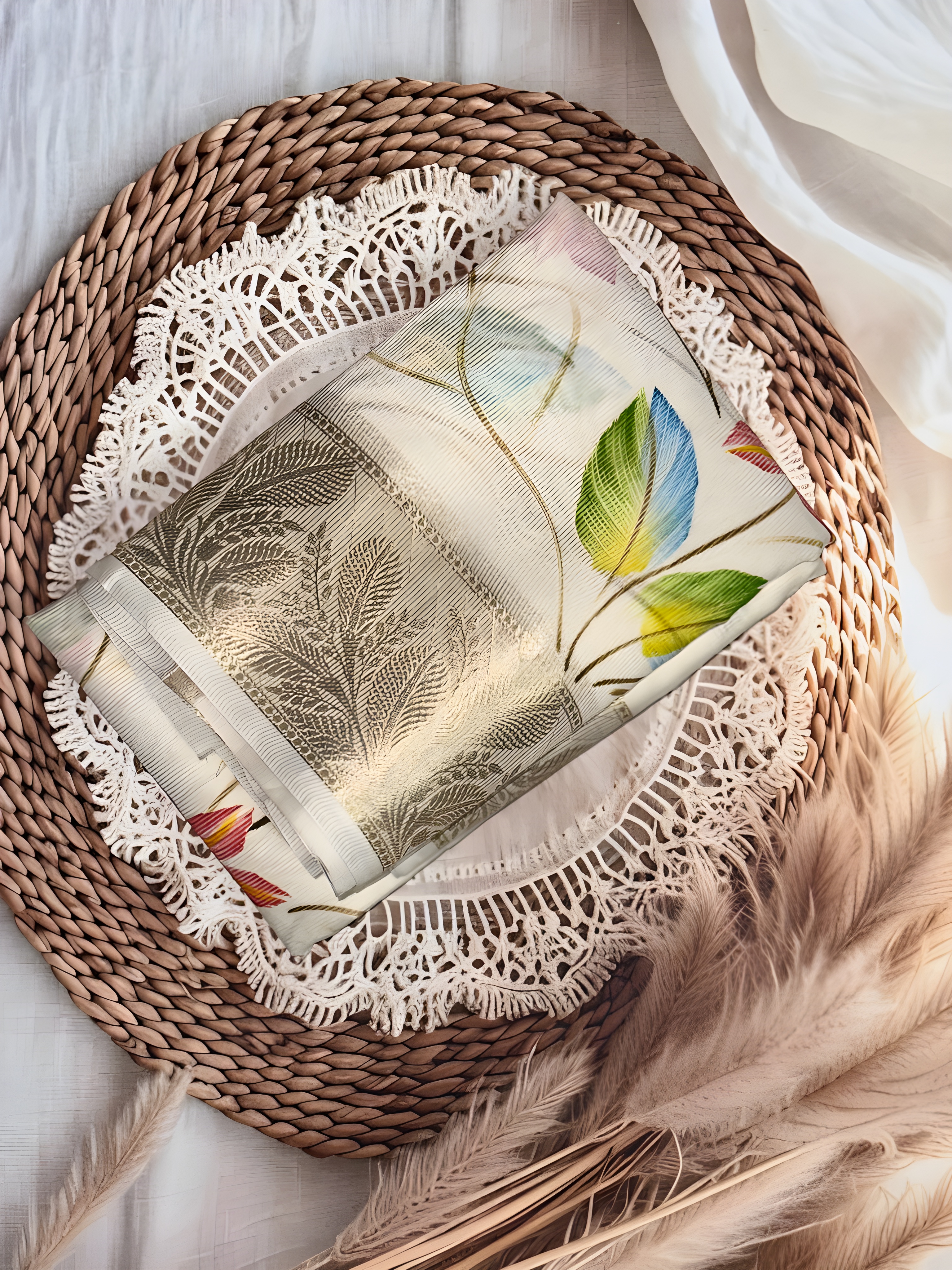 Net Silk Decorative Leaf Print Tablecloth