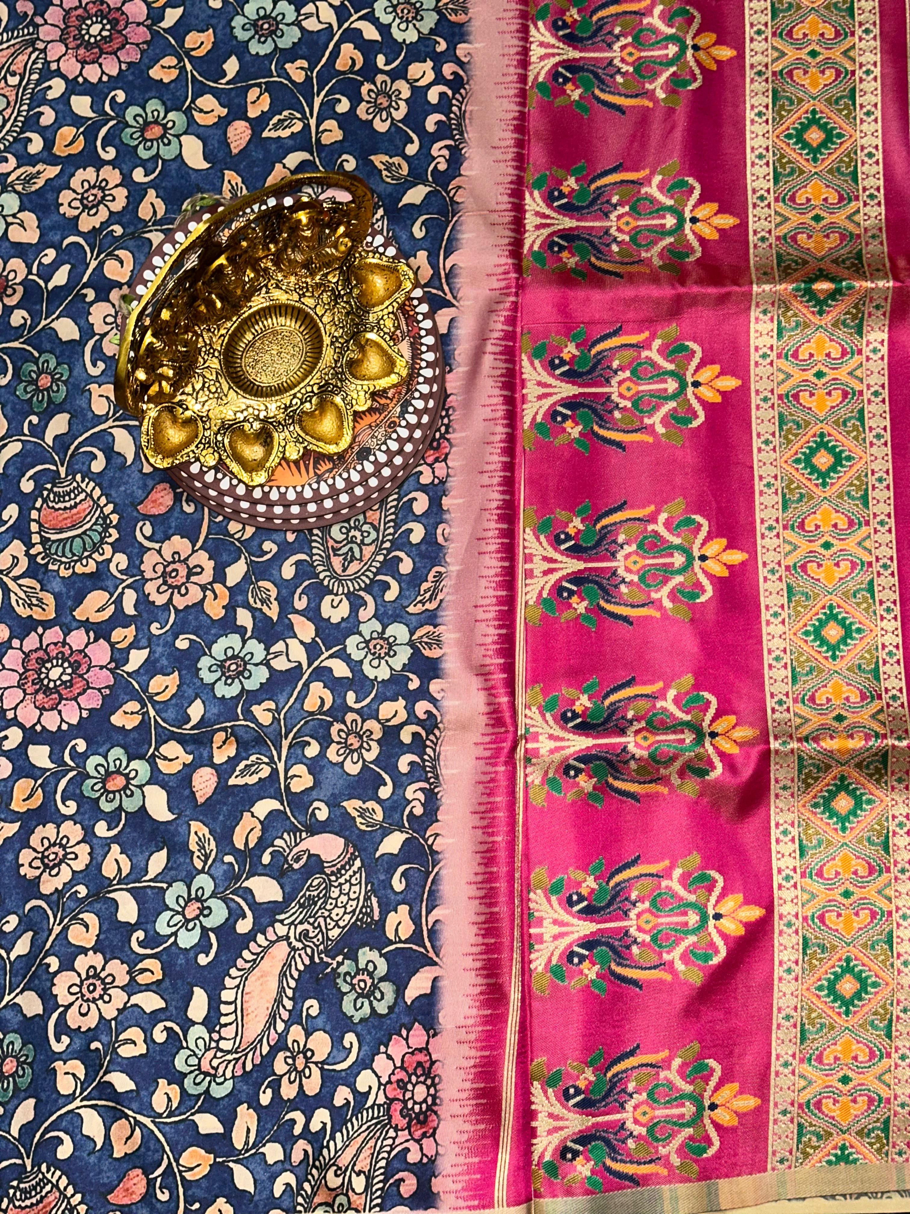 Navy Blue Elegance Gamthi Saree | Unstitched | Navy Blue