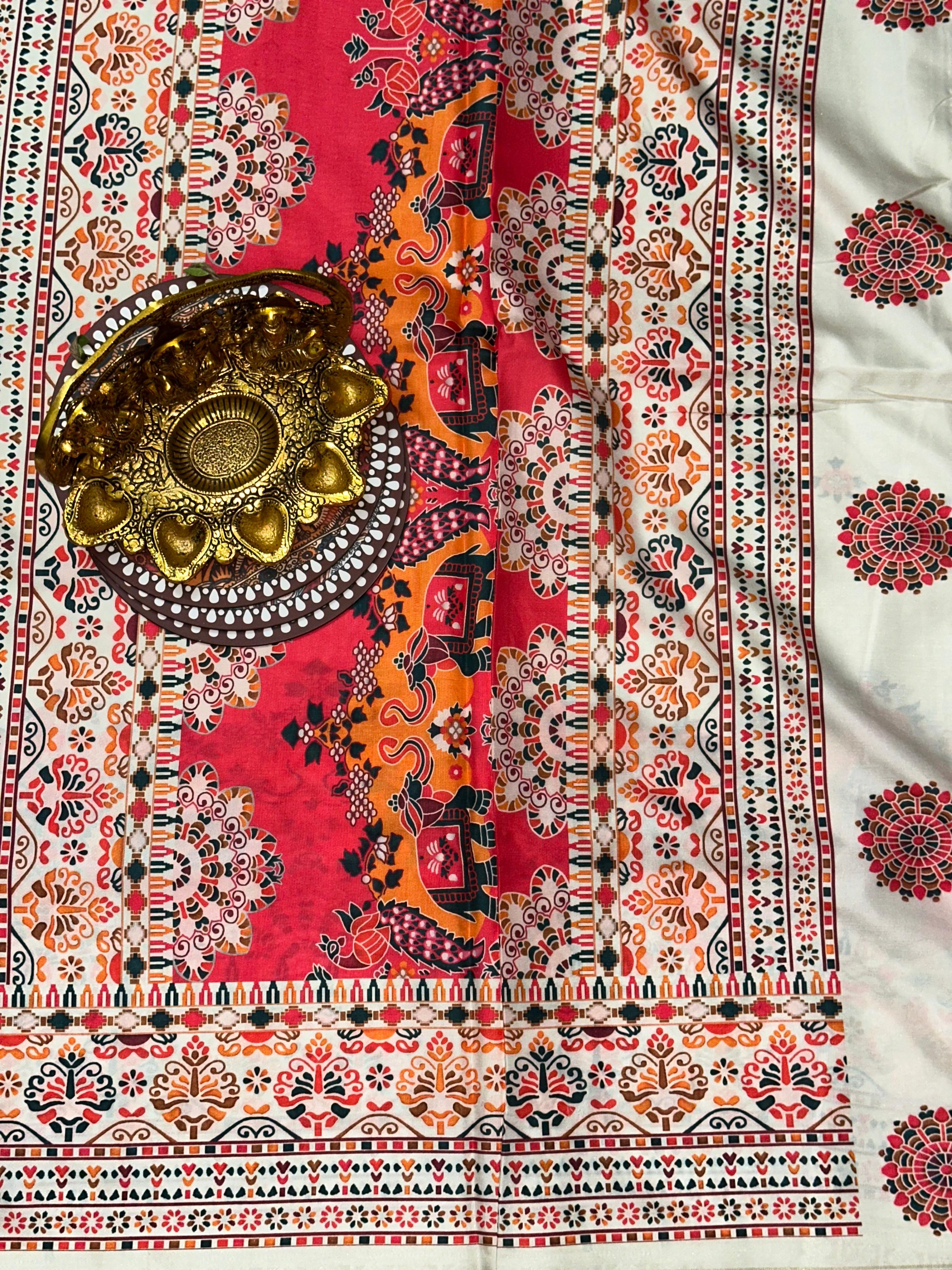 White Soft Silk Pashmina Kashmiri Print Saree | Unstitched | White