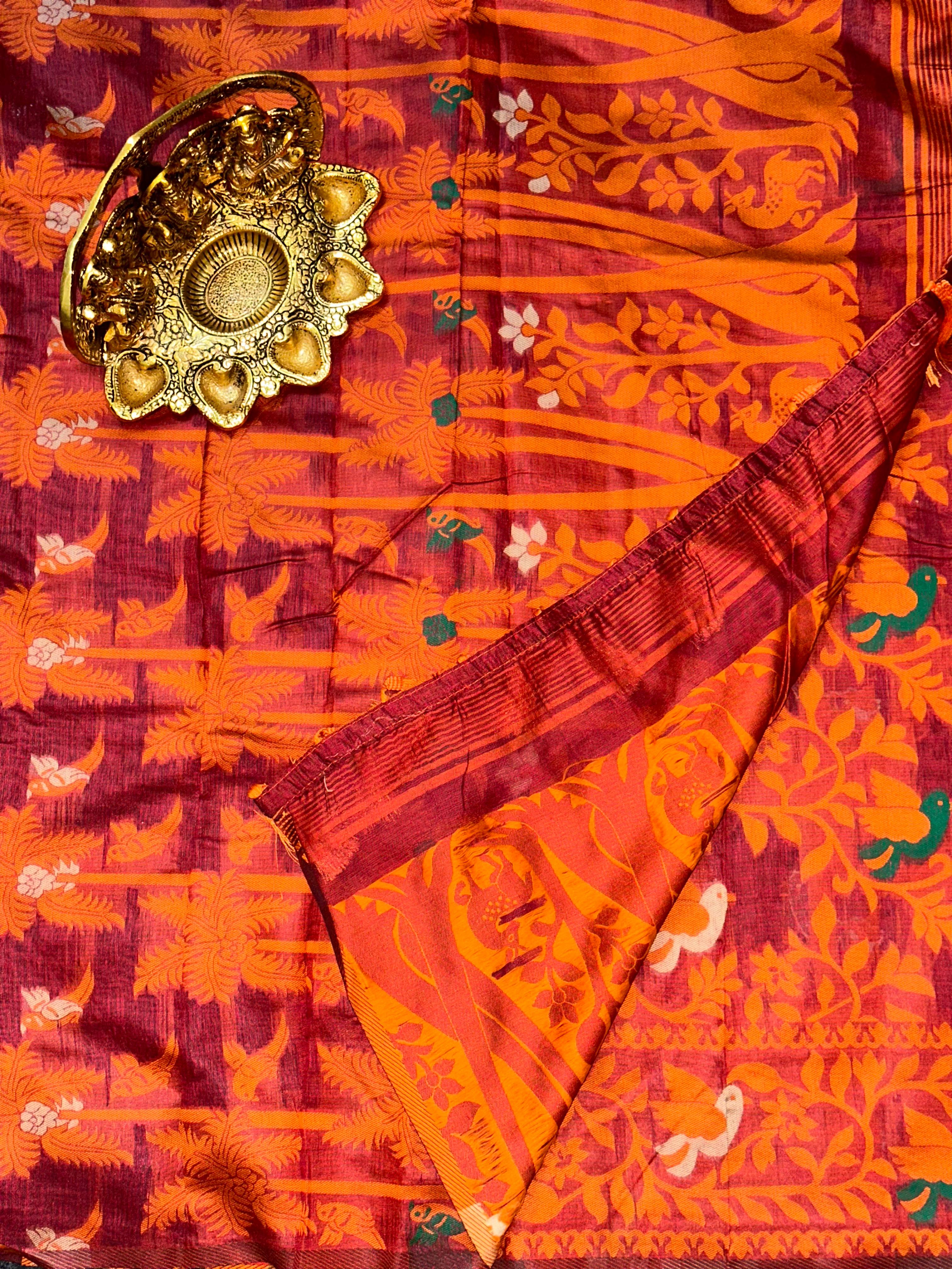 Maroon Colour Dhakai Jamdani Light Weight Cotton Silk Saree | Unstitched