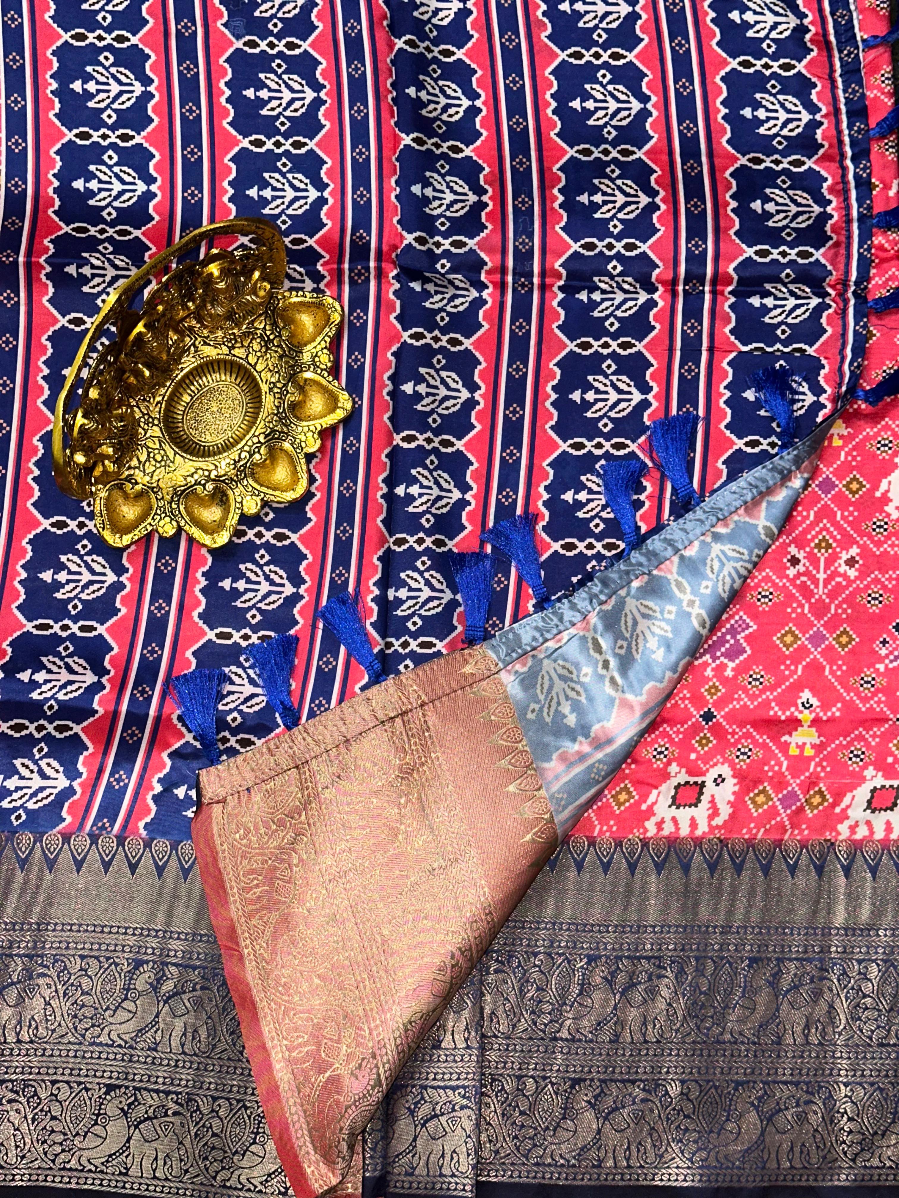 Dark Pink Patola Digital Print Saree Unstitched