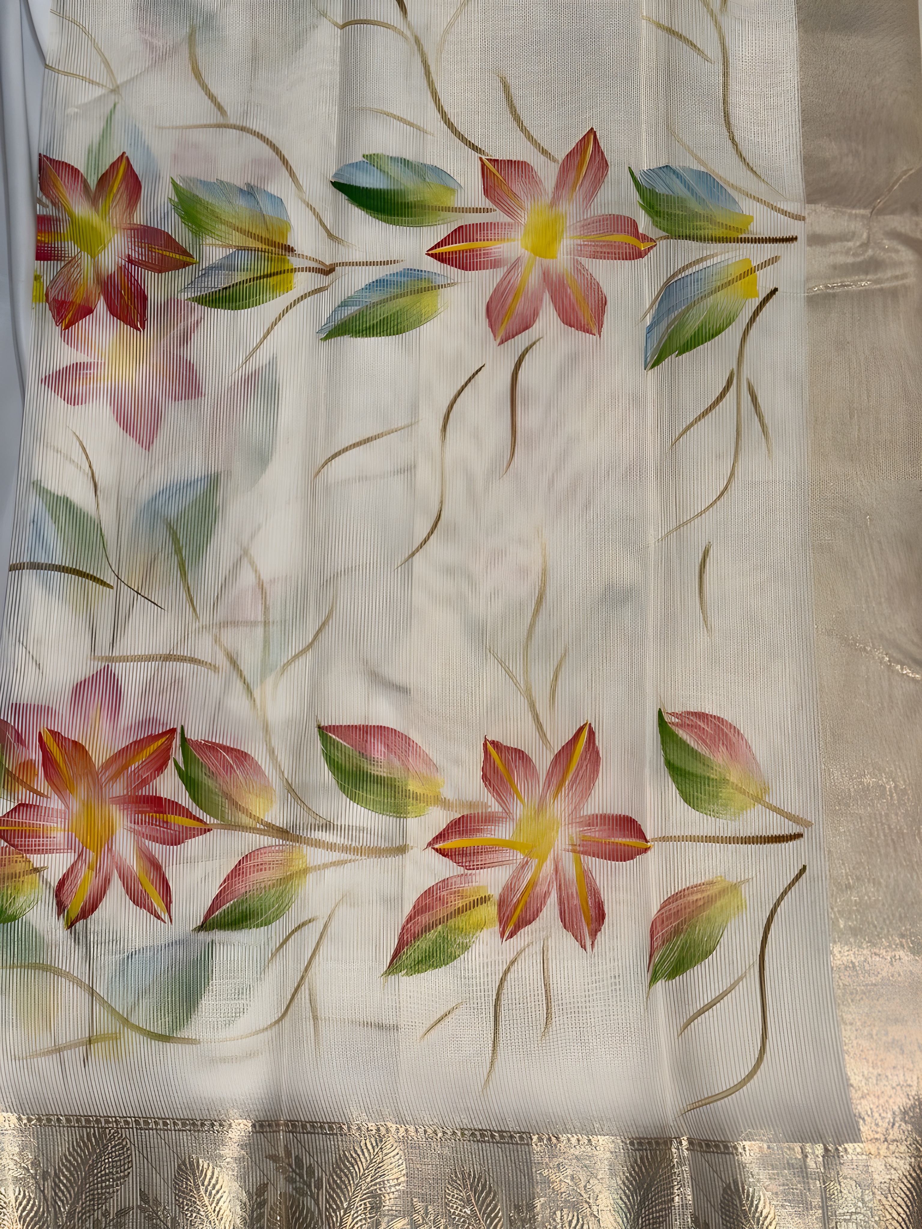 Net Silk Decorative Leaf Print Tablecloth