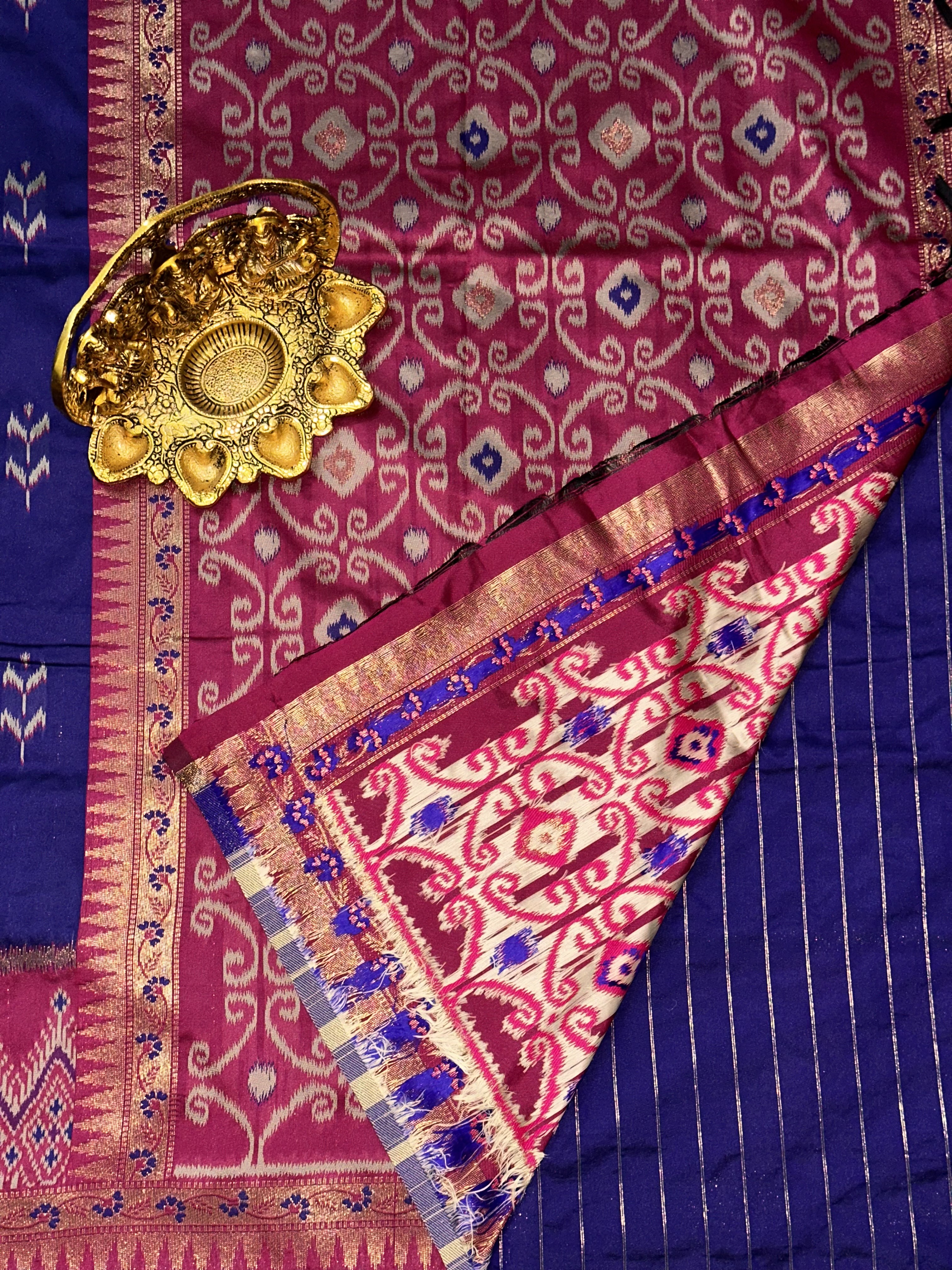 Regal Purple Soft Silk Ikkat Saree | Unstitched | Purple