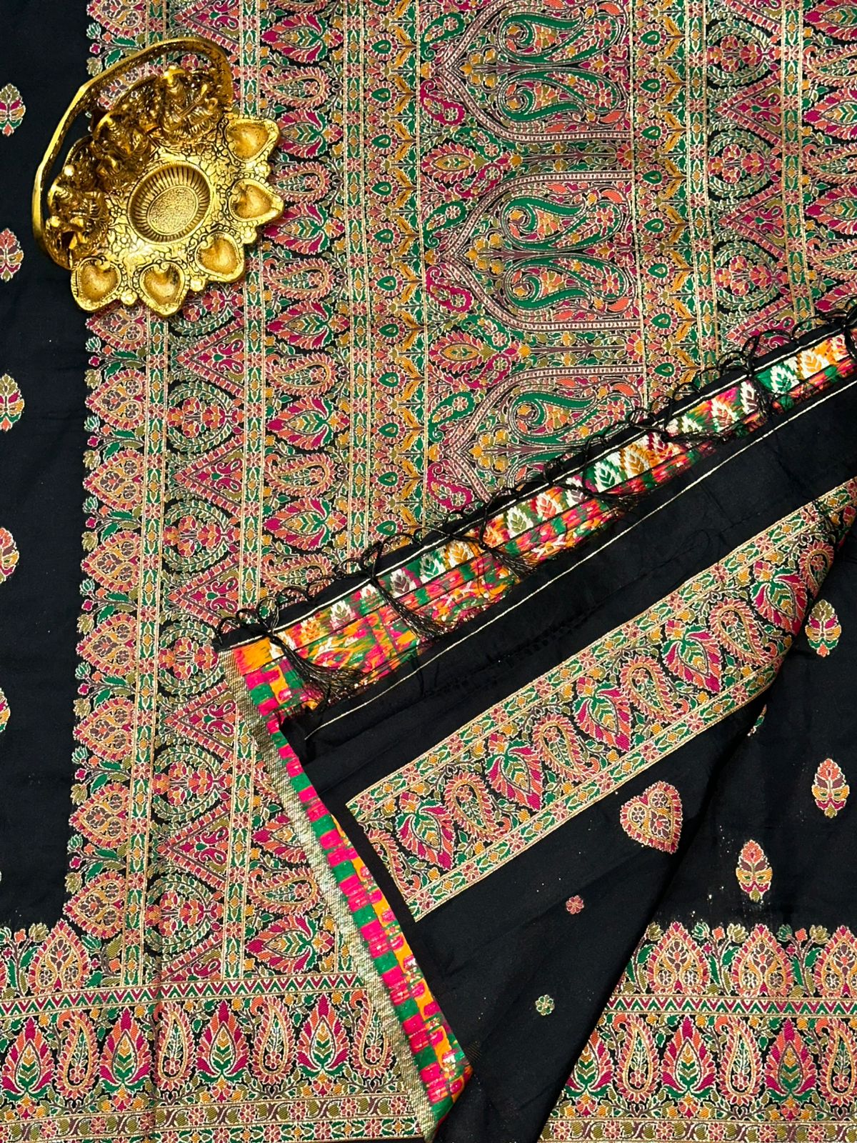 Black Kashmiri Pashmina Silk Saree With Meenakari Weaving Work
