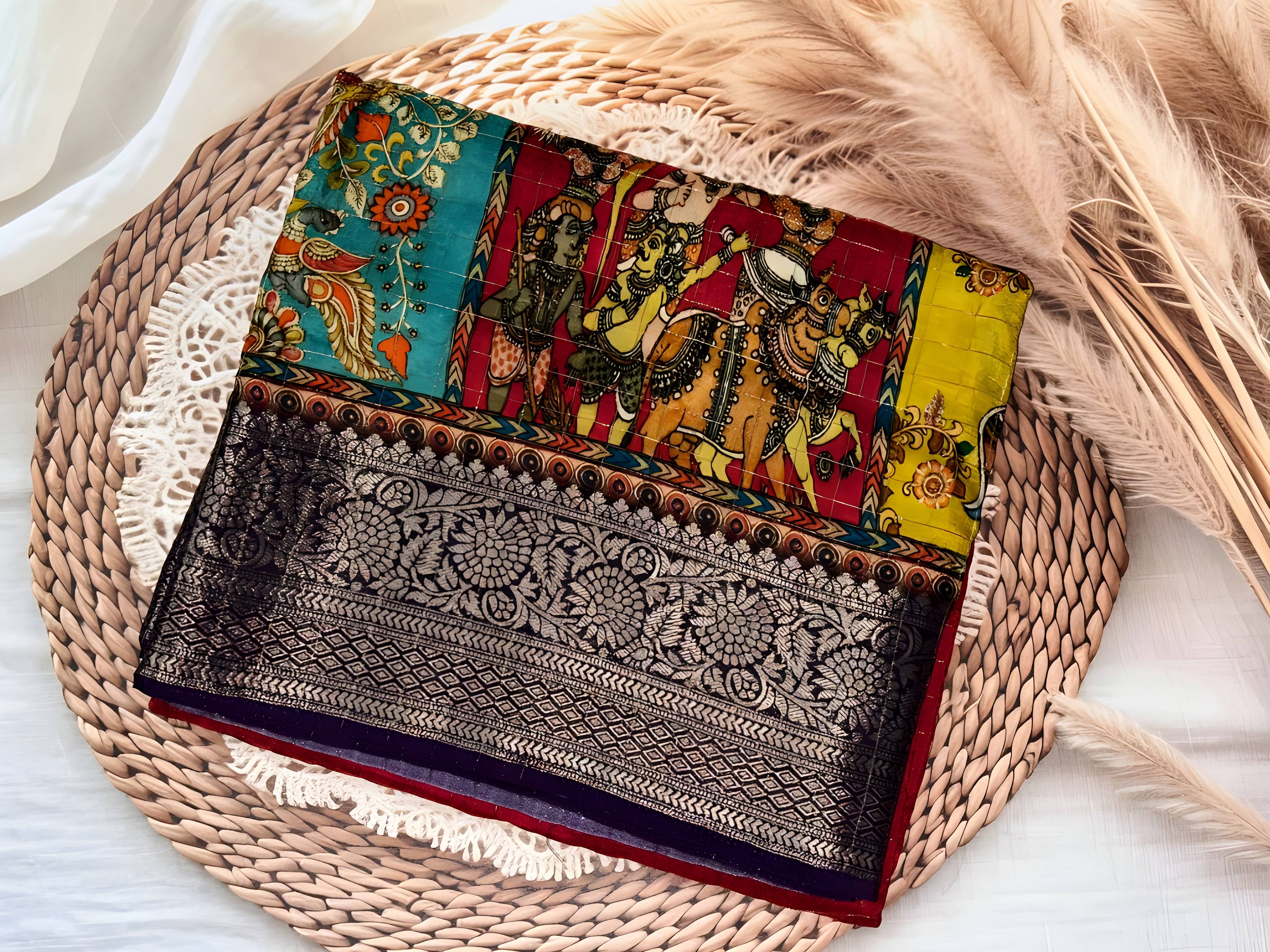 Patchwork Grace Viscose Dola Silk Saree | Unstitched | Multicolor