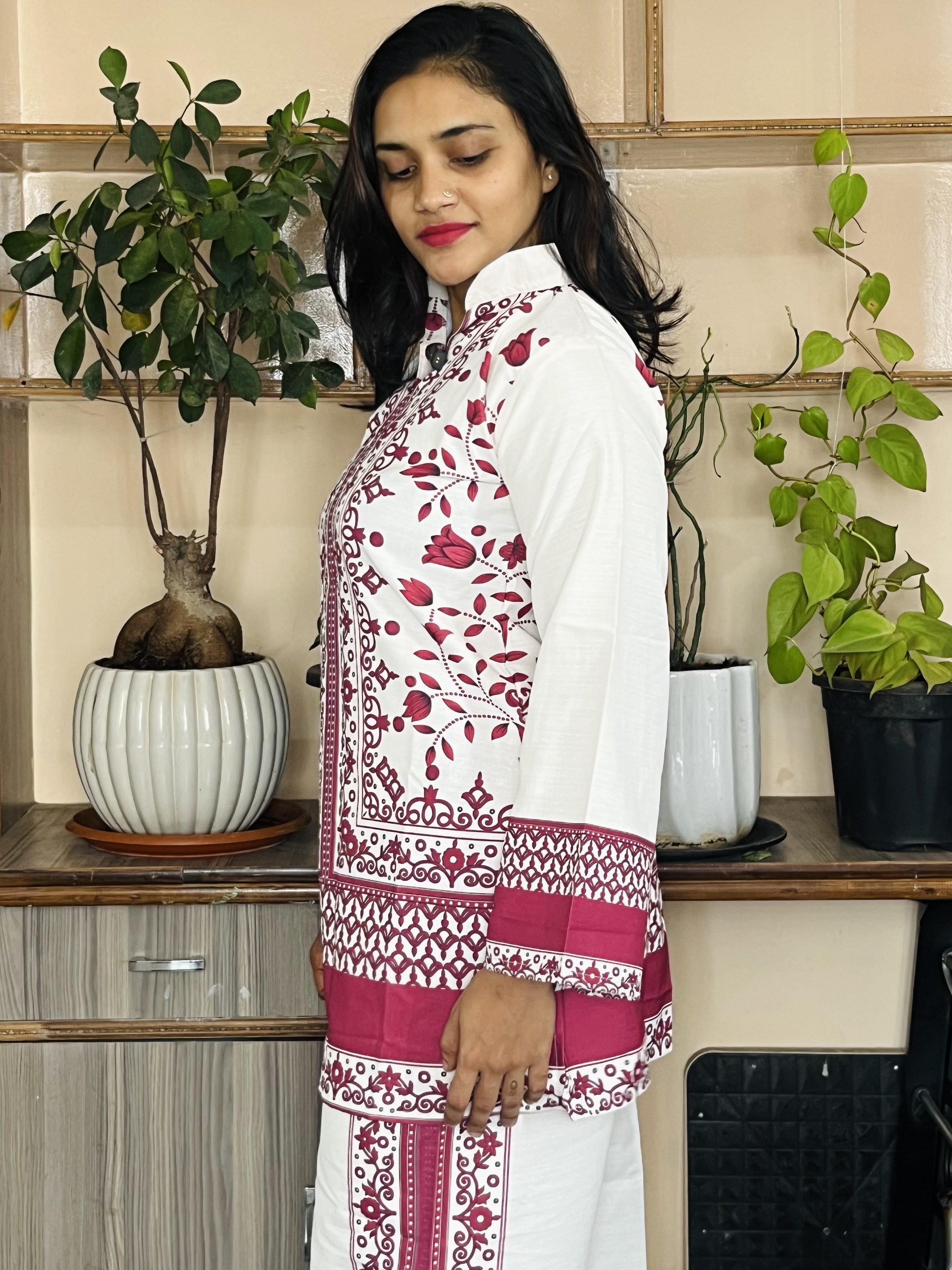 White and Pink Embroidered Kurta Set