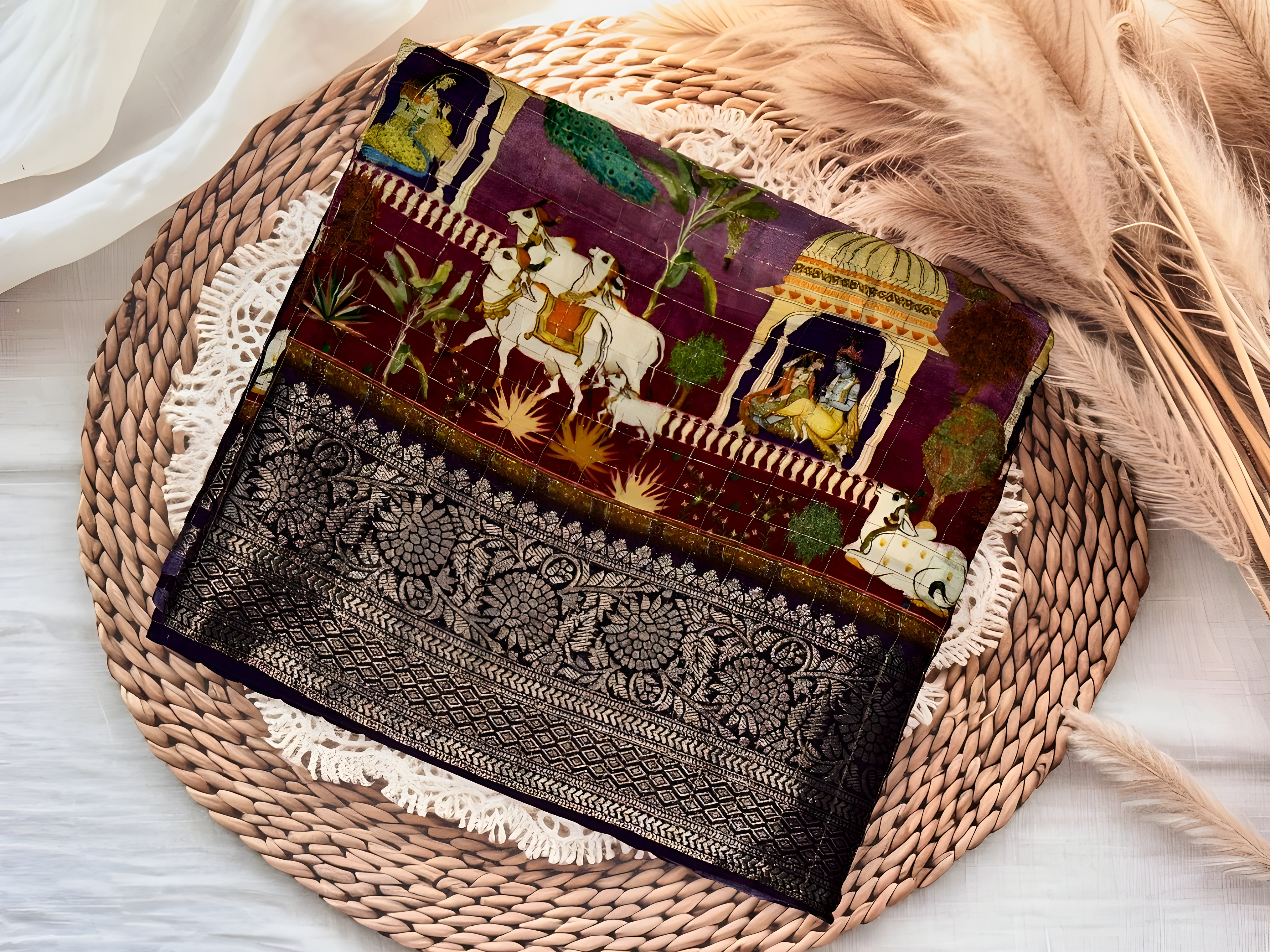 Mughal Heritage Viscose Dola Silk Saree | Unstitched | Purple