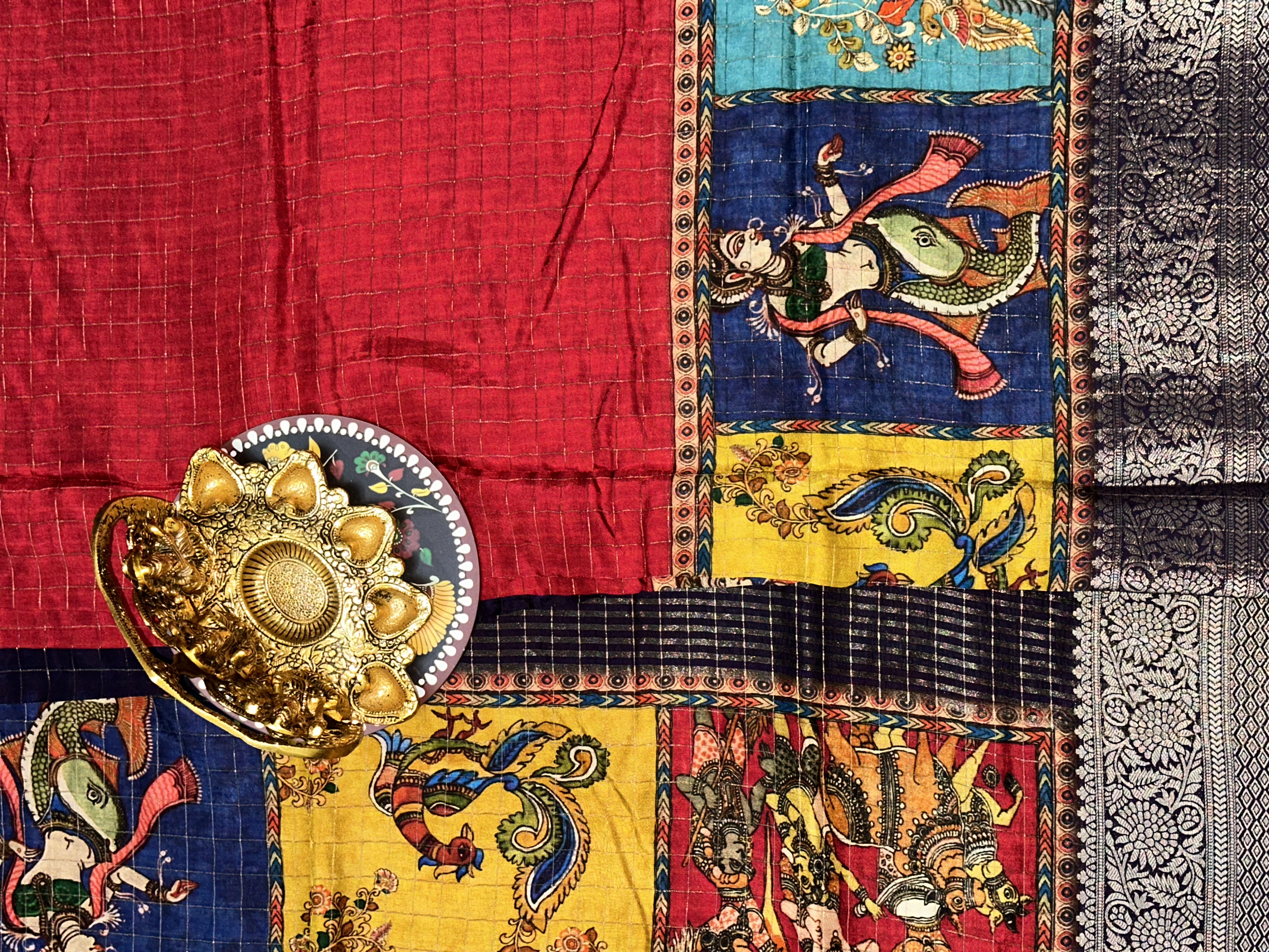 Patchwork Grace Viscose Dola Silk Saree | Unstitched | Multicolor