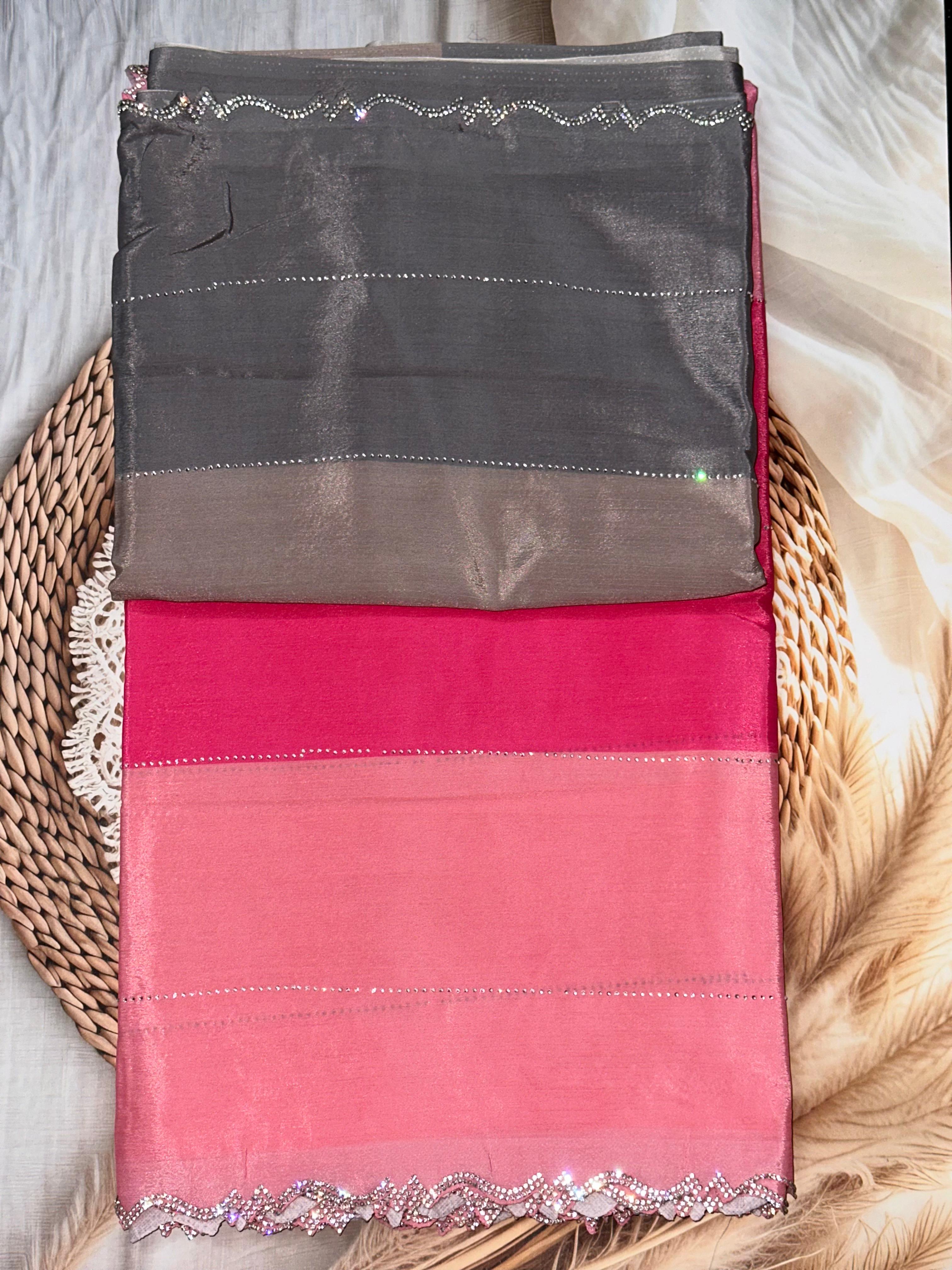 Zarocan Stone Cut Work Border Saree | Unstitched | Multi