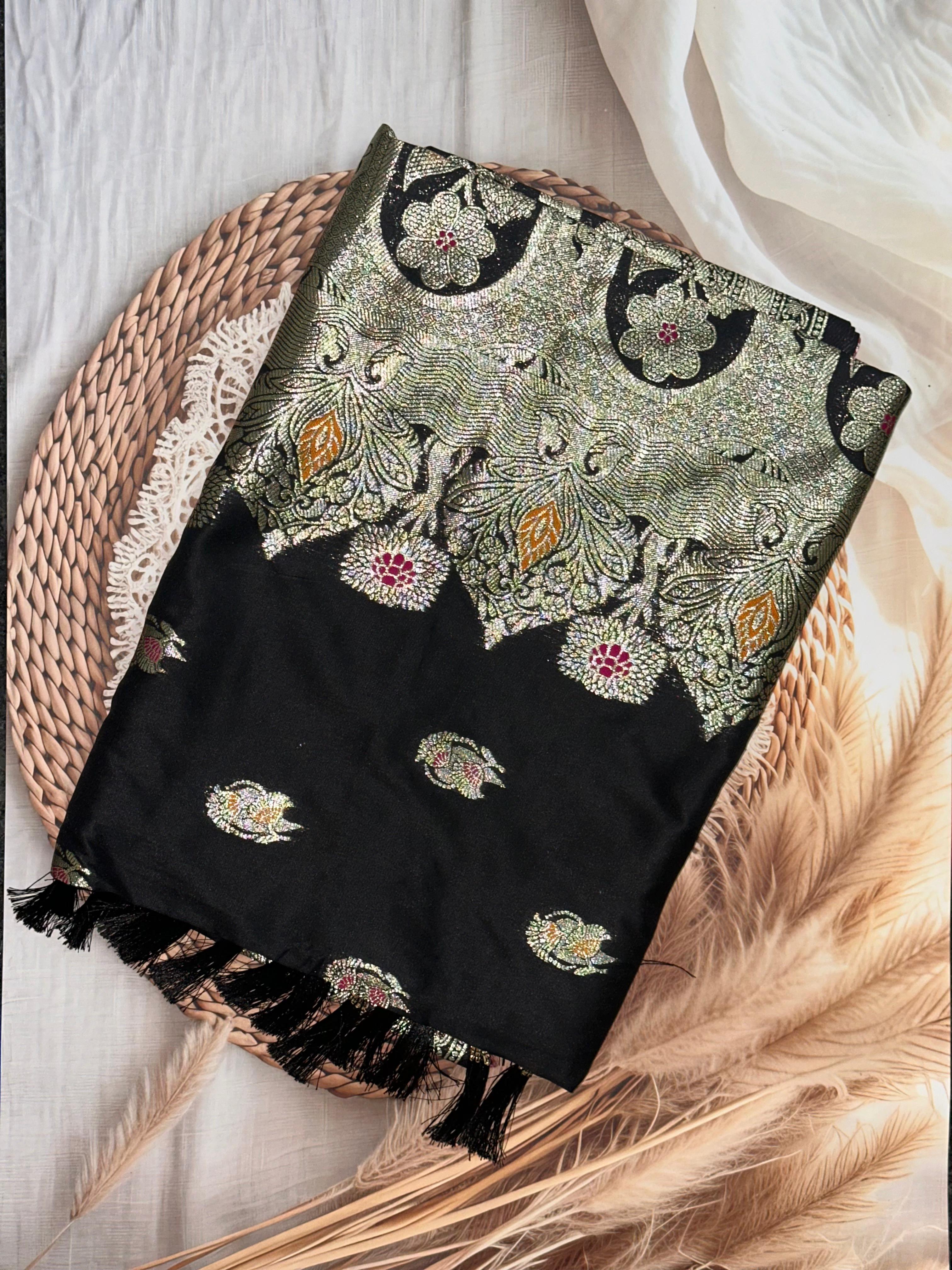 Black premium banarasi silk saree