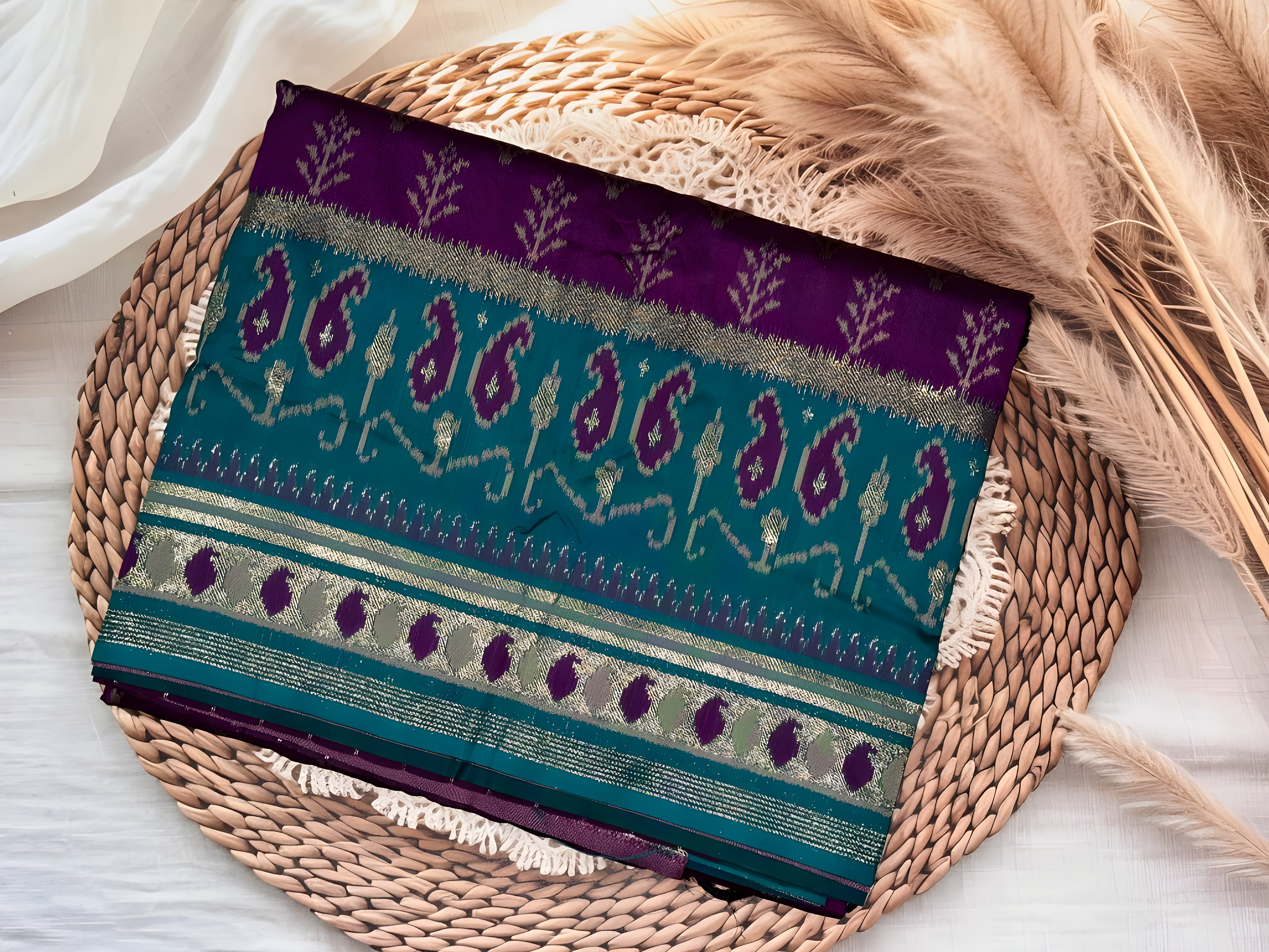 Majestic Wine Soft Silk Ikkat Saree | Unstitched | Wine