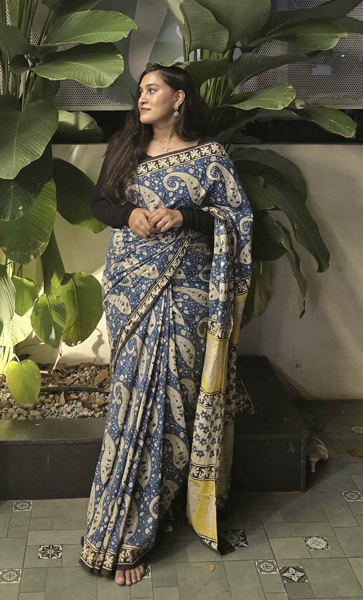 Mul Cotton Blue Paisley Print Saree