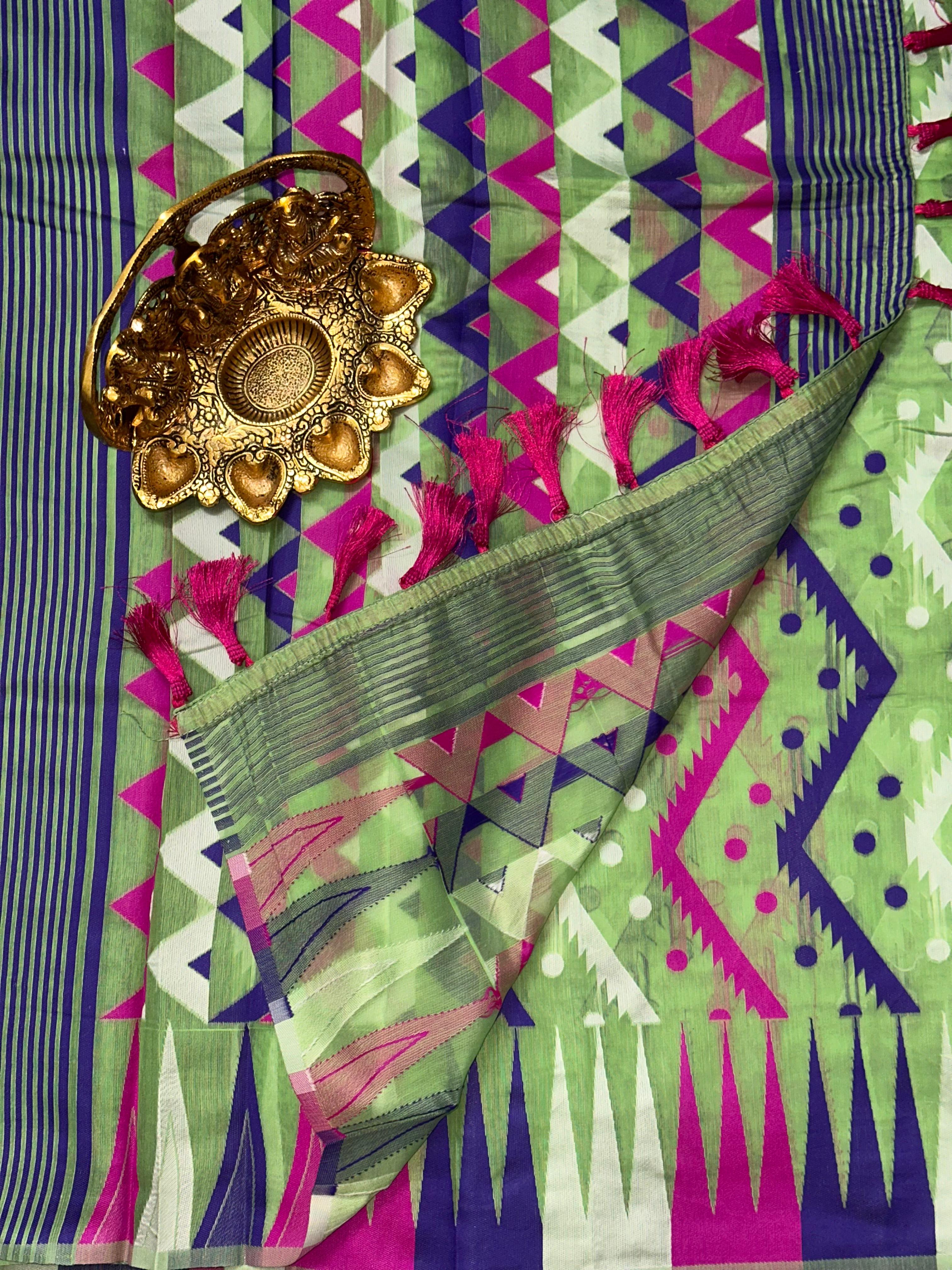 Elegant Dhakai Jamdani Cotton Silk Saree Unstitched