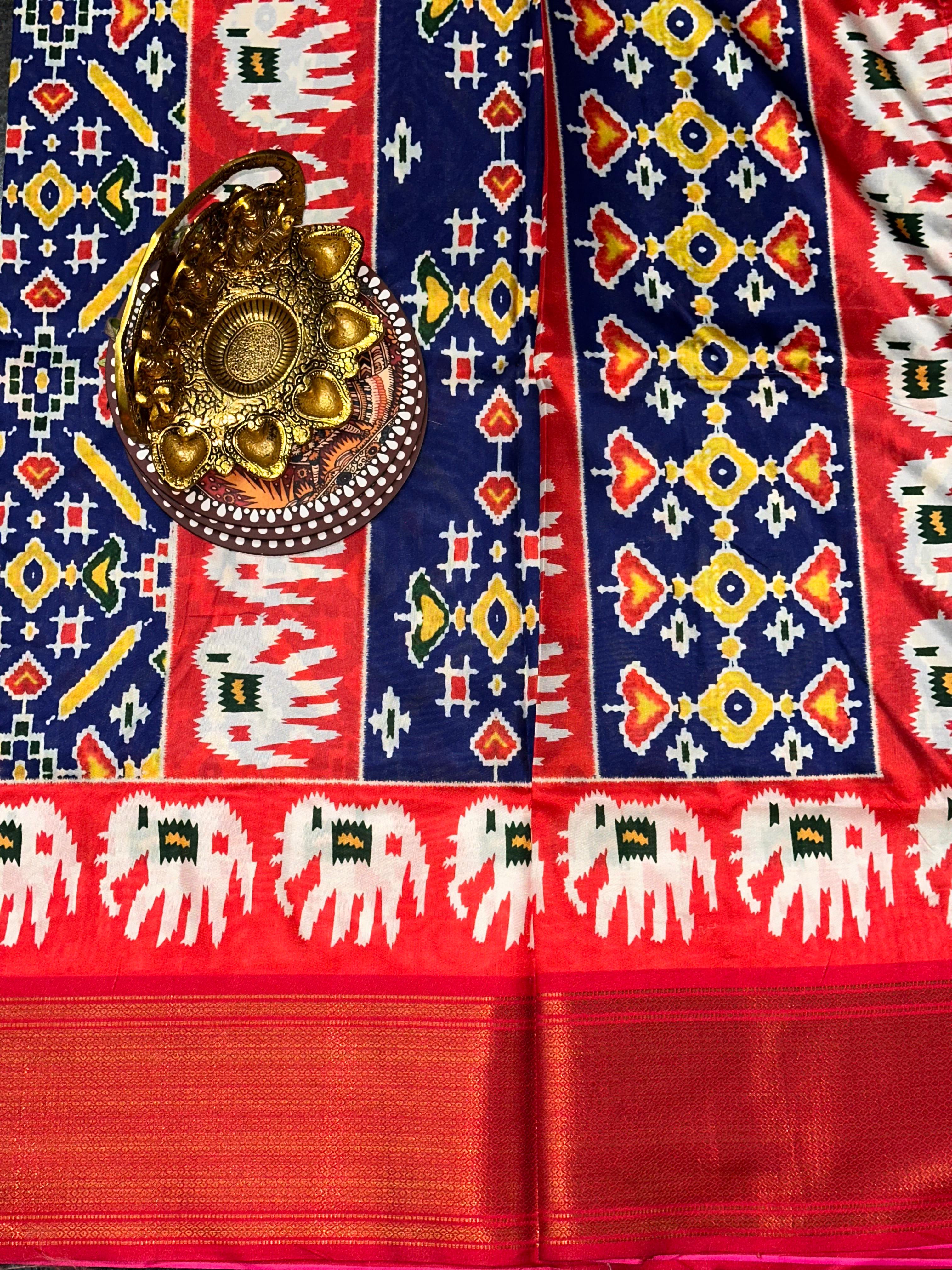 Blue Soft Silk Patola Radiance Saree | Unstitched | Blue