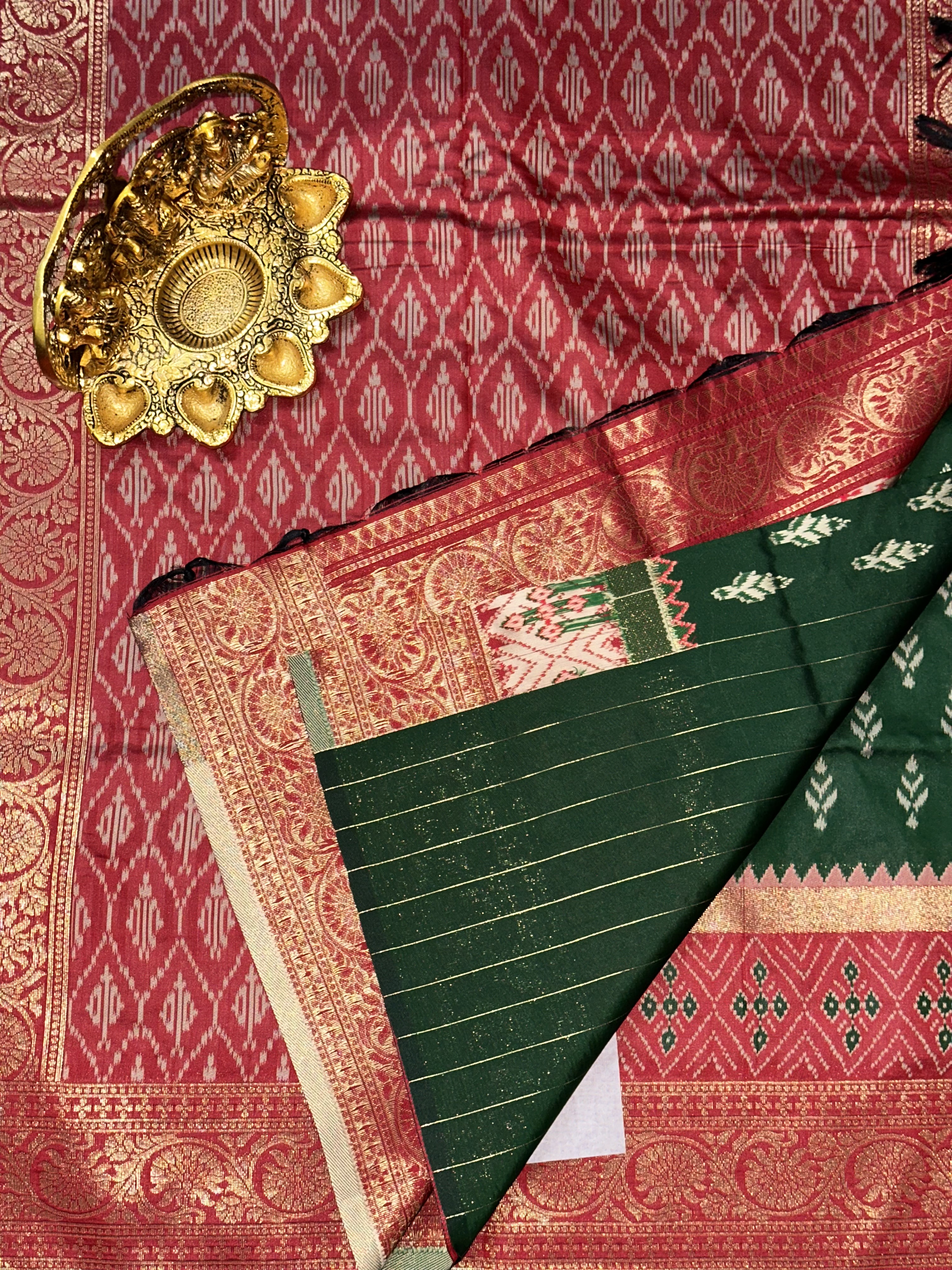 Radiance Green Soft Silk Ikkat Saree | Unstitched | Green