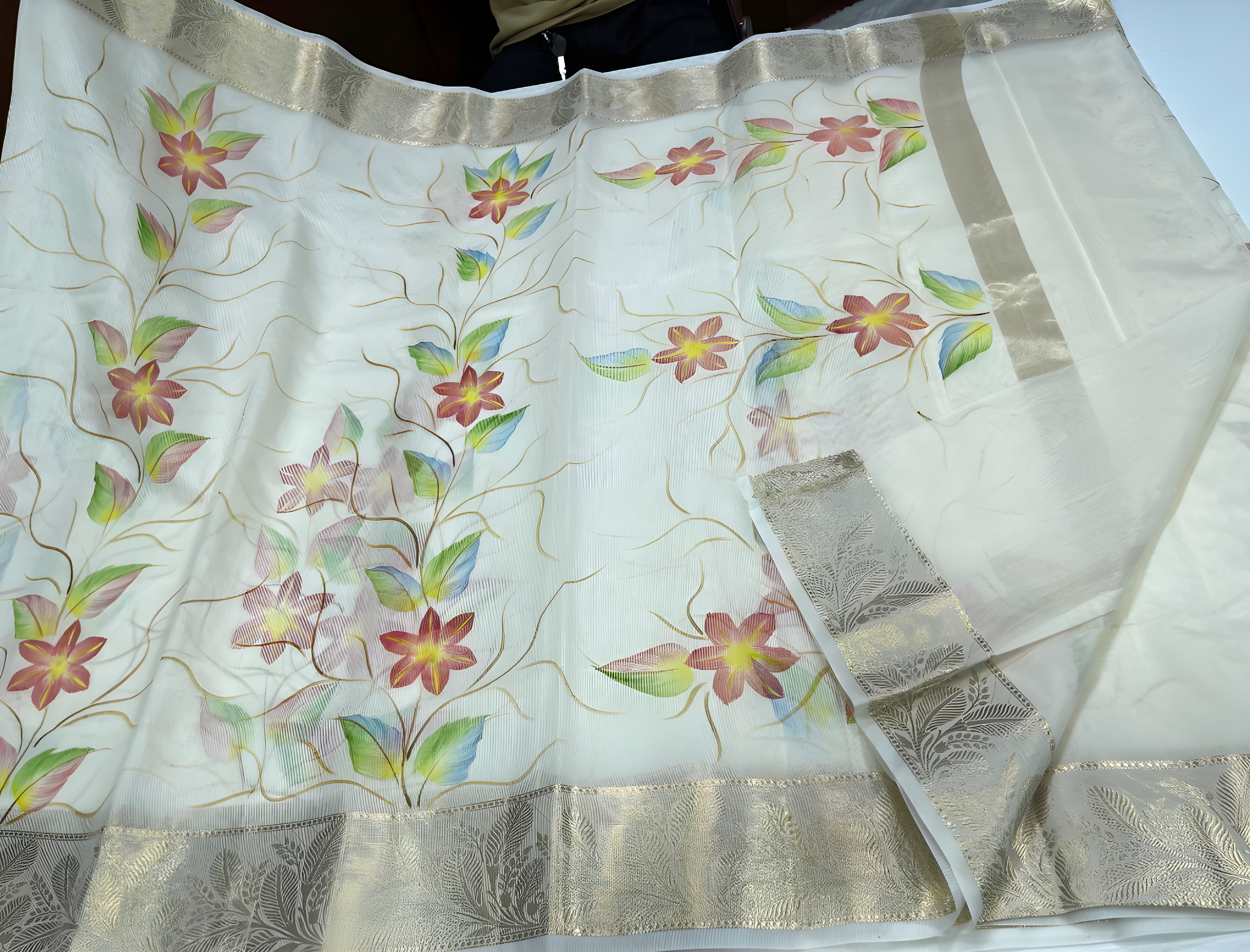 Net Silk Decorative Leaf Print Tablecloth