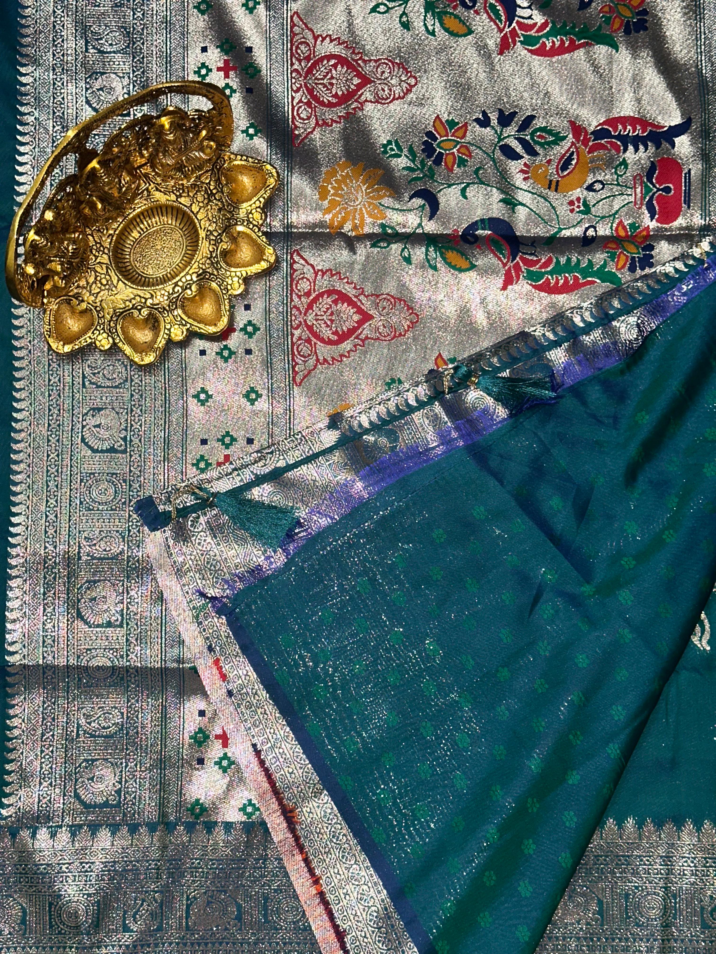 Rama green traditional paithani silk saree