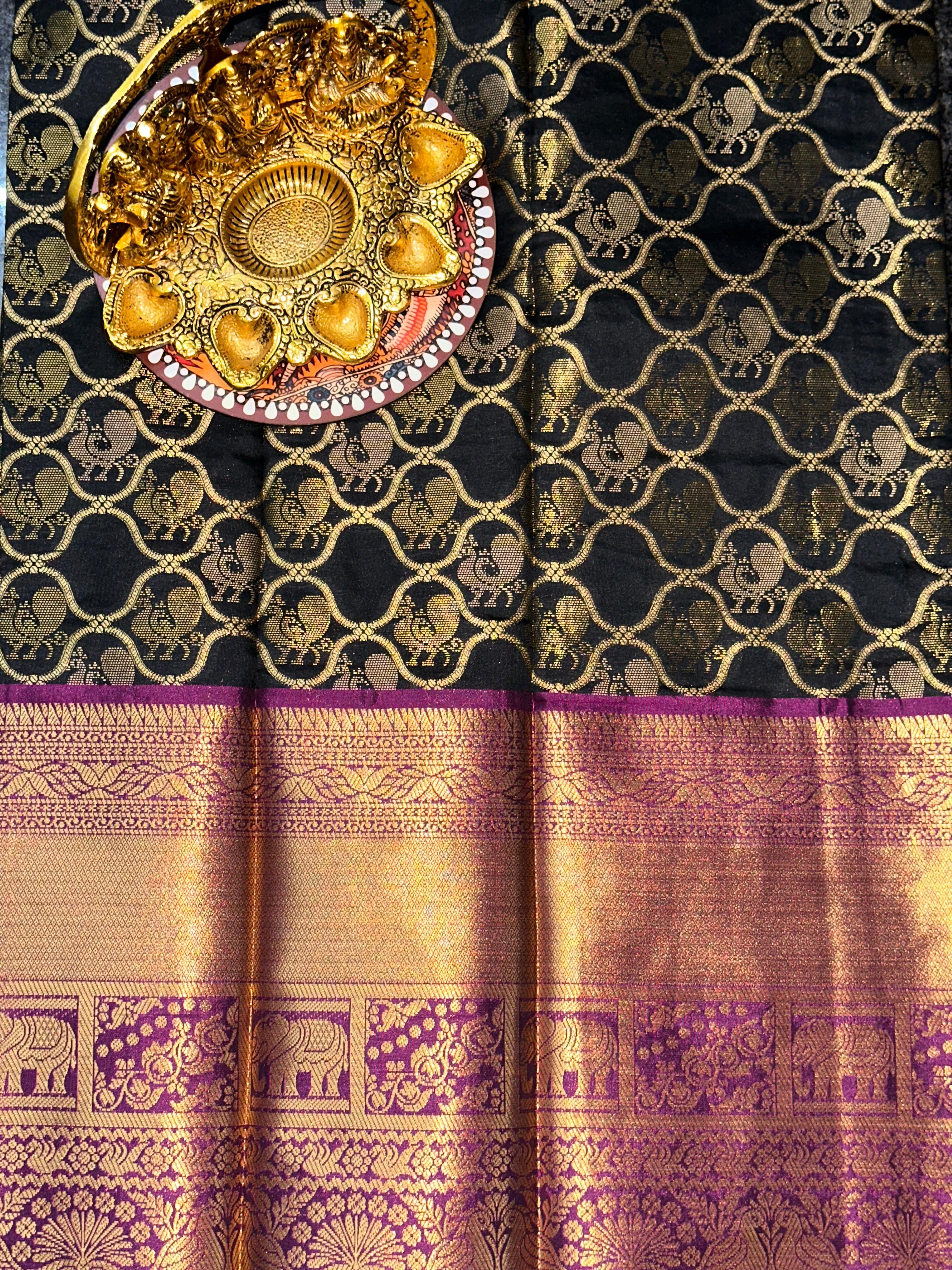 Black Banarasi Zari Butti Saree | Unstitched | Black