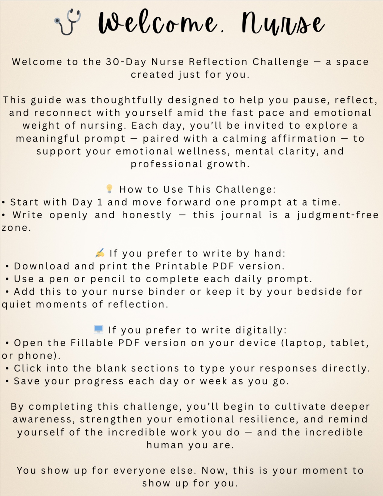30 Day Reflection Challenge for Nurses (PDF)